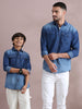 Shade double pocket cut away collor denim shirt father and son combo