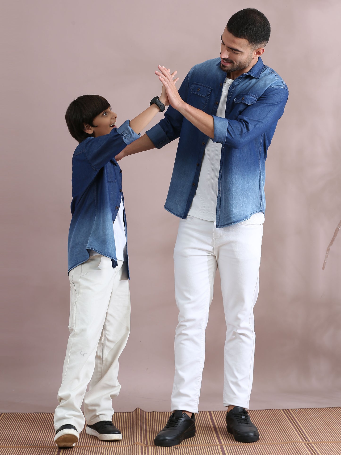 Double Pocket Collor Denim Dad And Son Shirts