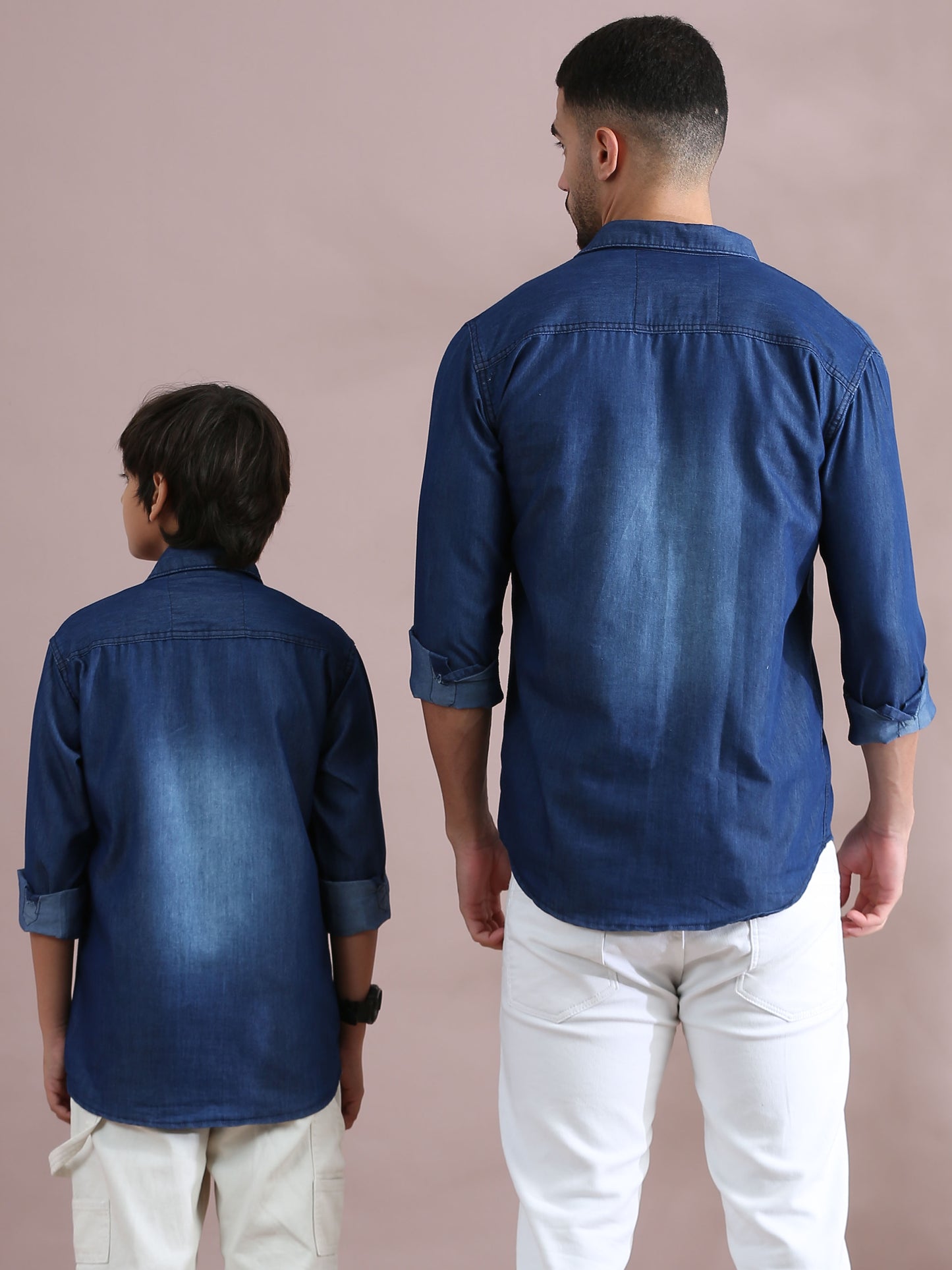 Double Pocket Collor Denim Dad And Son Twinning Shirts