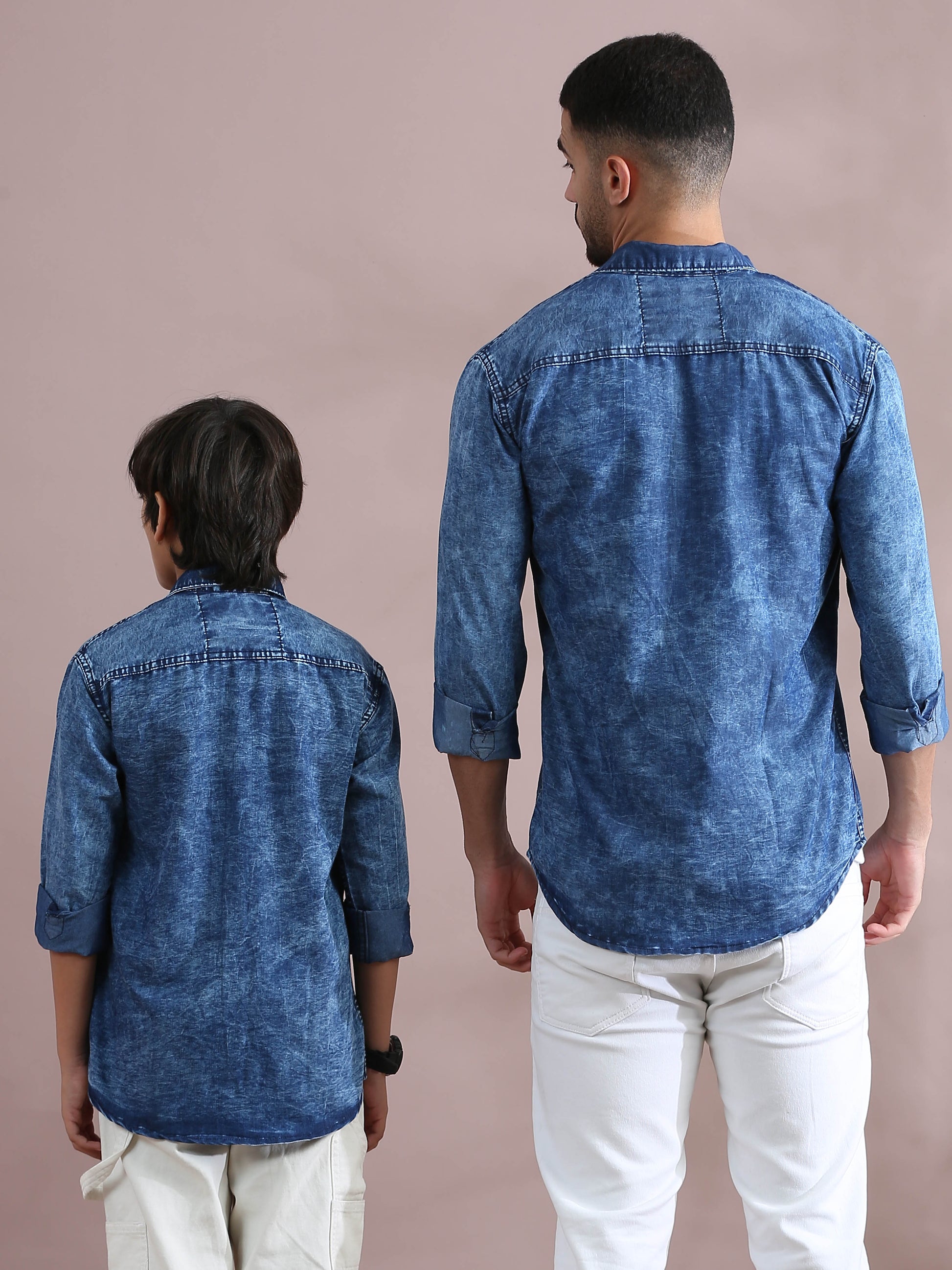 Blue cloud wash Double Pocket Dad Son Same Shirt