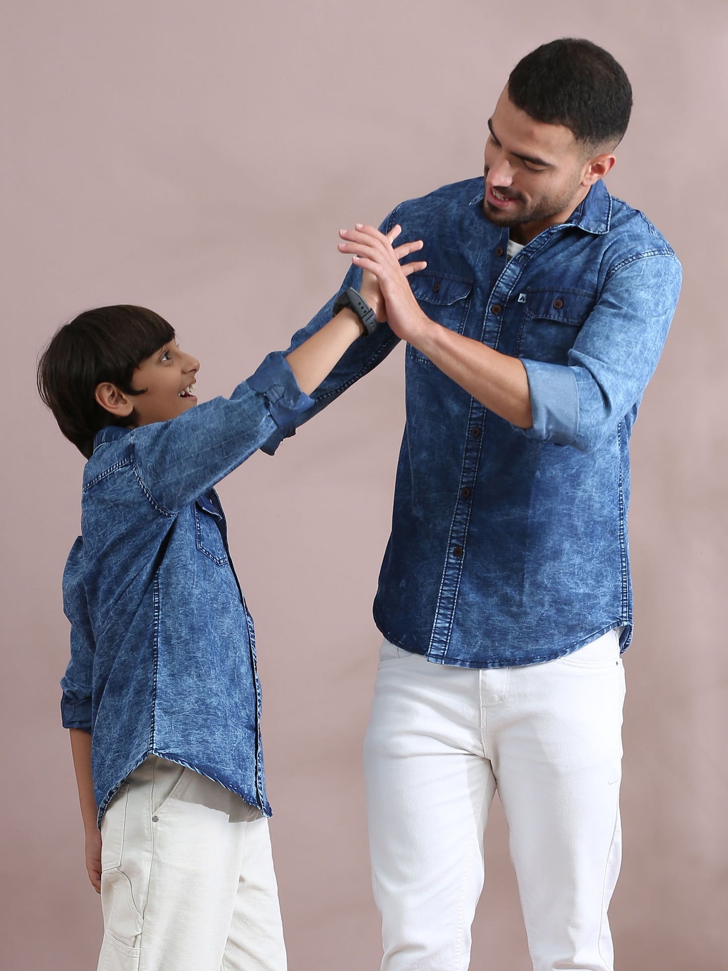 Blue cloud wash Double Pocket Dad Son Same Shirt