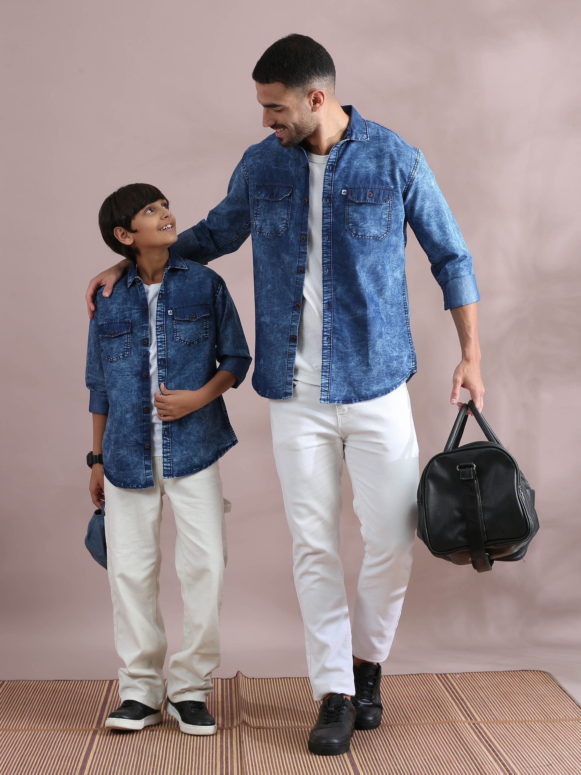 Blue cloud wash Double Pocket Dad Son Same Shirt