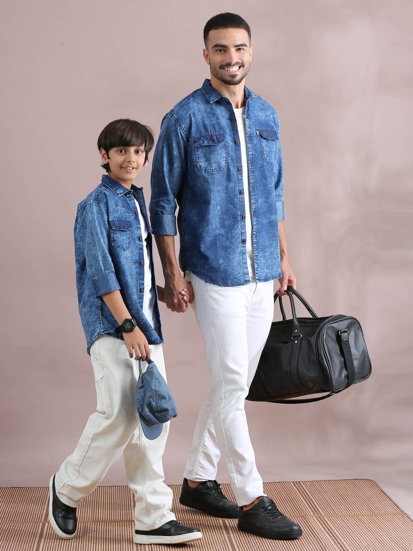Blue cloud wash Double Pocket Dad Son Same Shirt