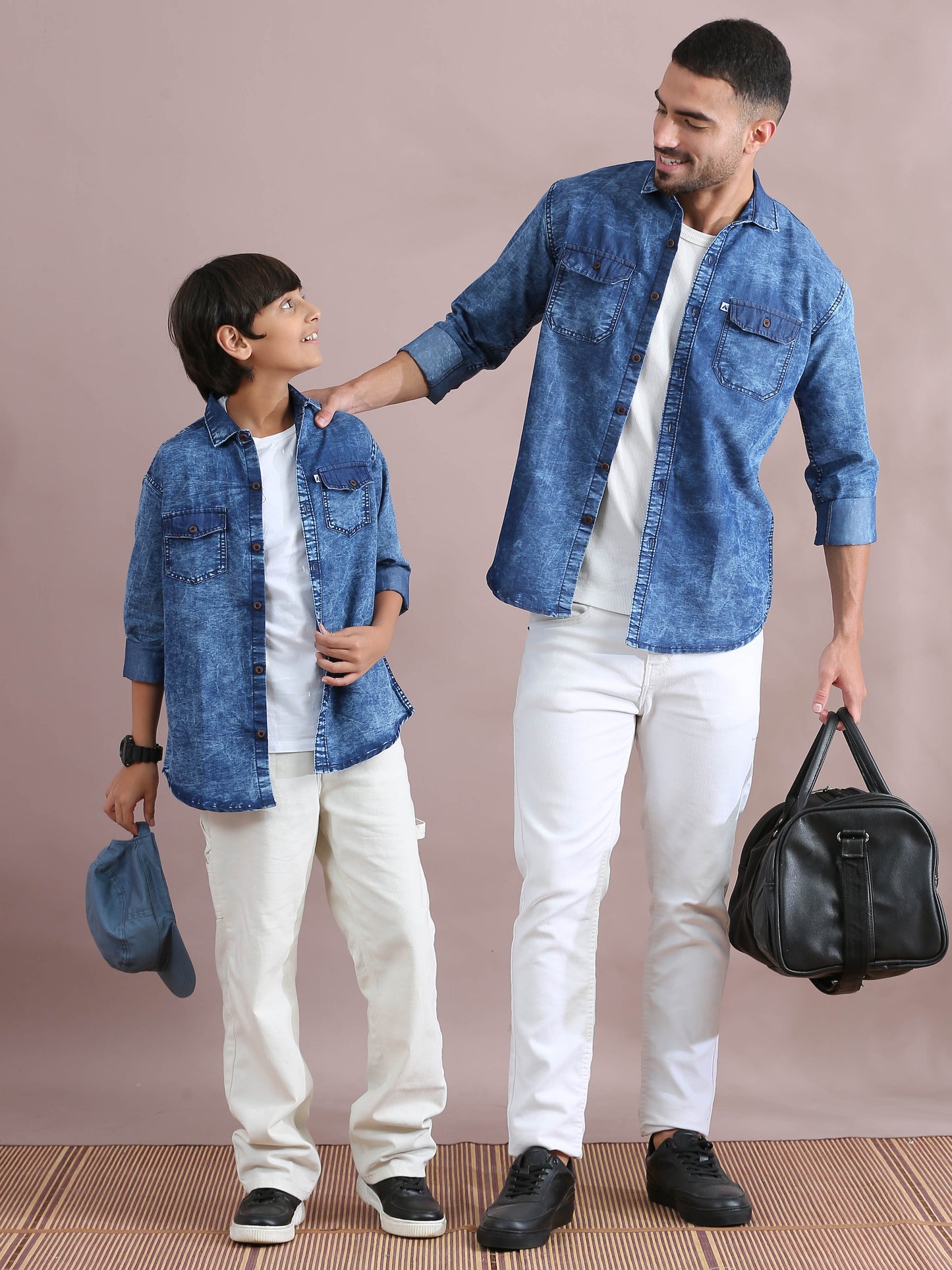Blue cloud wash Double Pocket Dad Son Same Shirt