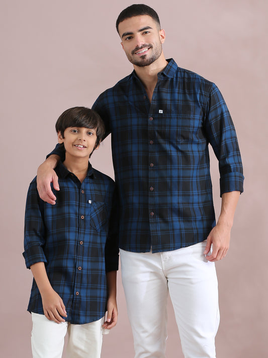 Tiger Navy Checked Matching Shirt Dad And Son Combo