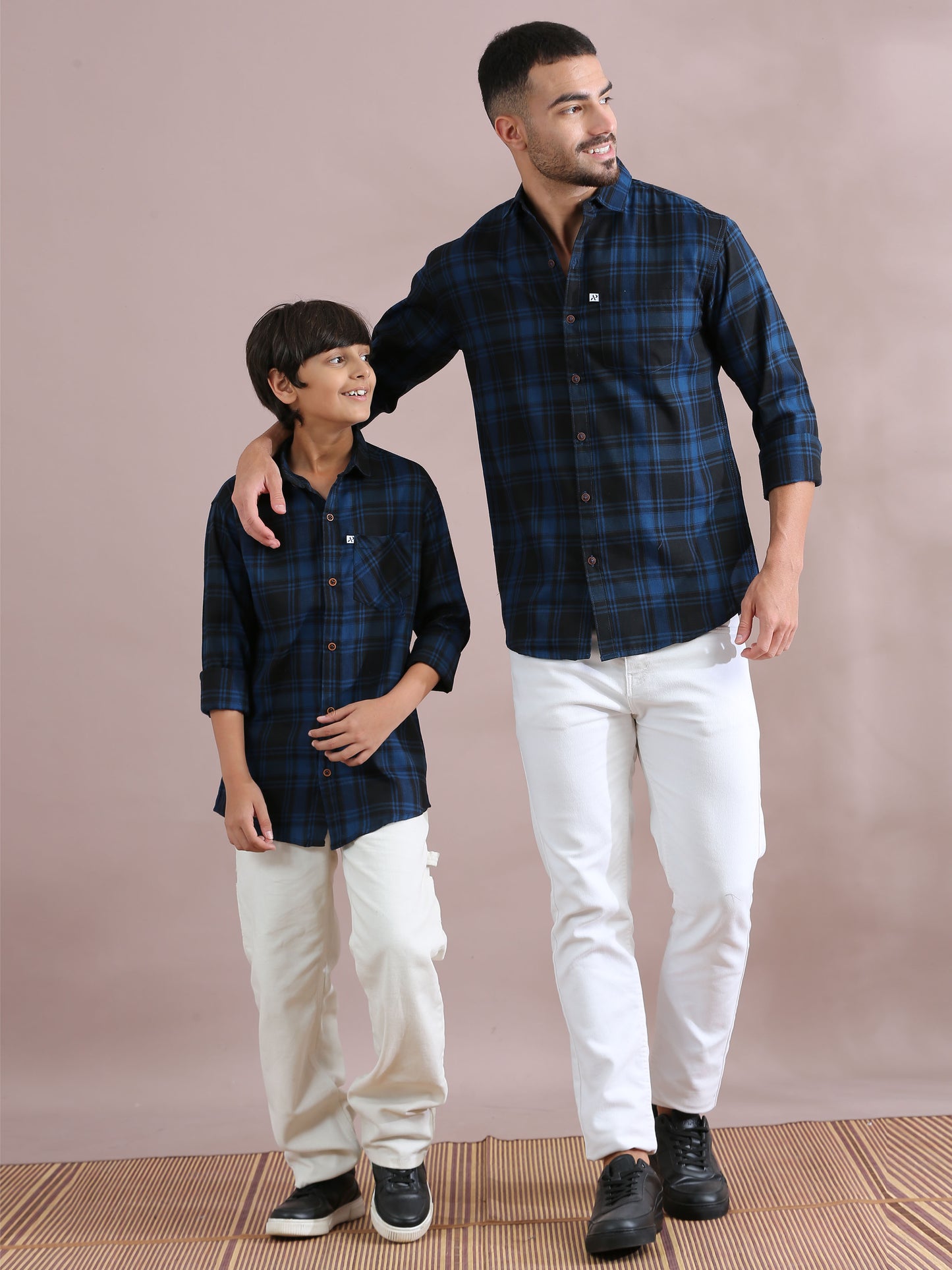 Tiger Navy Checked Matching Shirt Dad And Son Combo