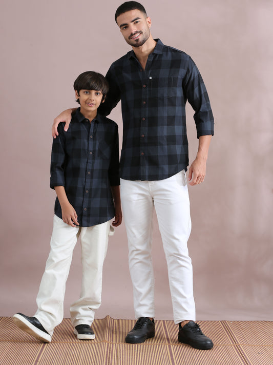tomtom Grey Checked Father And Son Shirts Combo