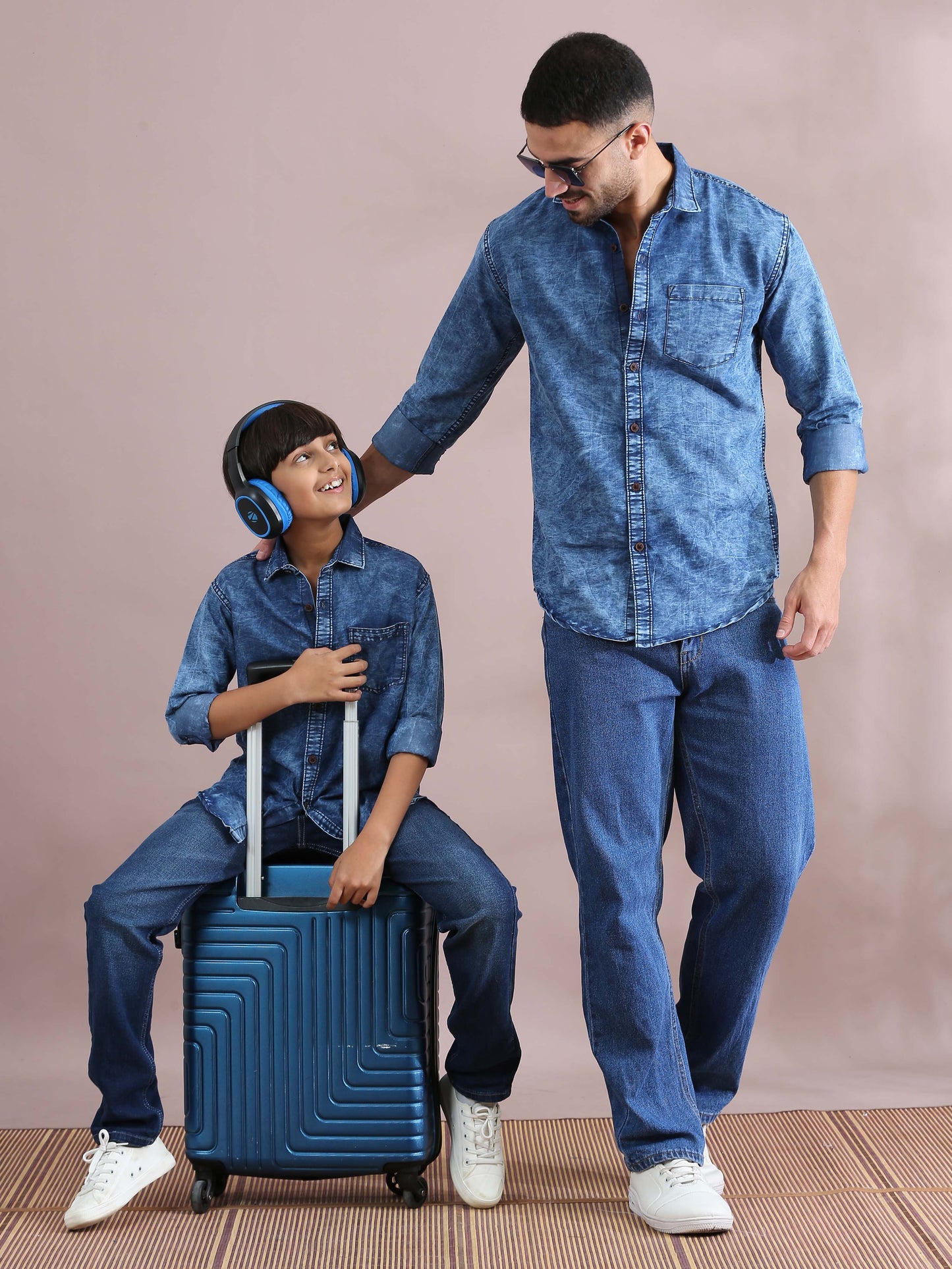 cloud wash Denim Blue Cool Dad And Son Shirts