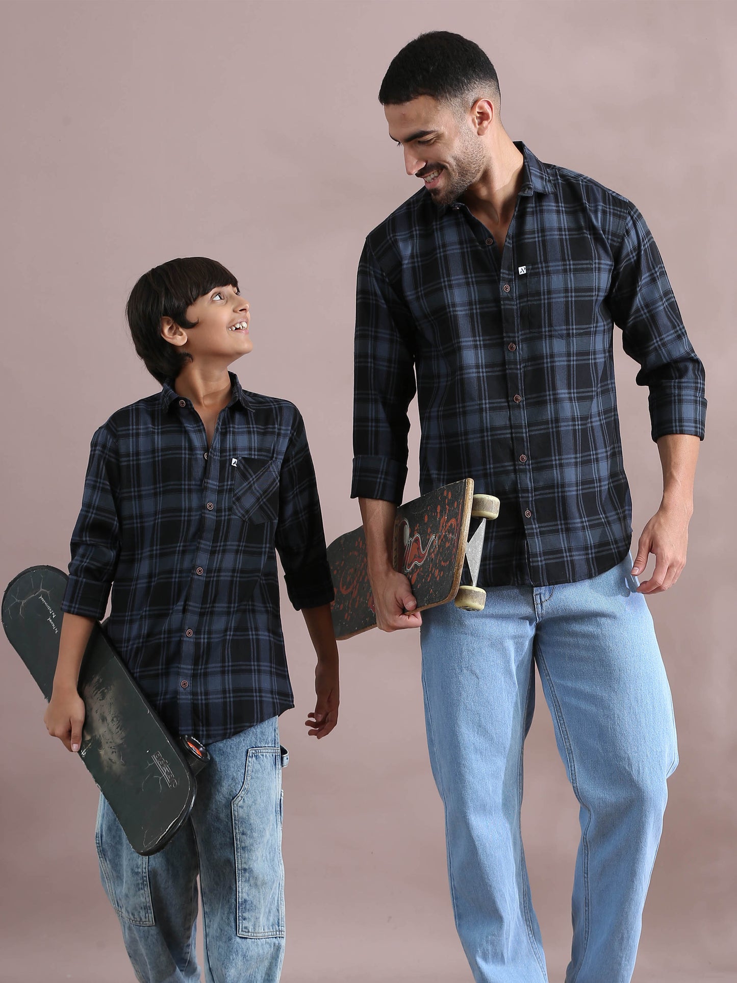 Tiger Grey Checked Father And Son Shirts