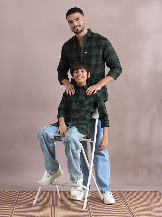 Wanted Green Checked Dad And Son Combo Shirt