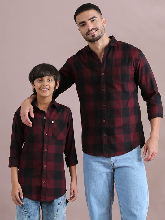 Tomtom Maroon Checked Same Shirt For Father And Son Combo