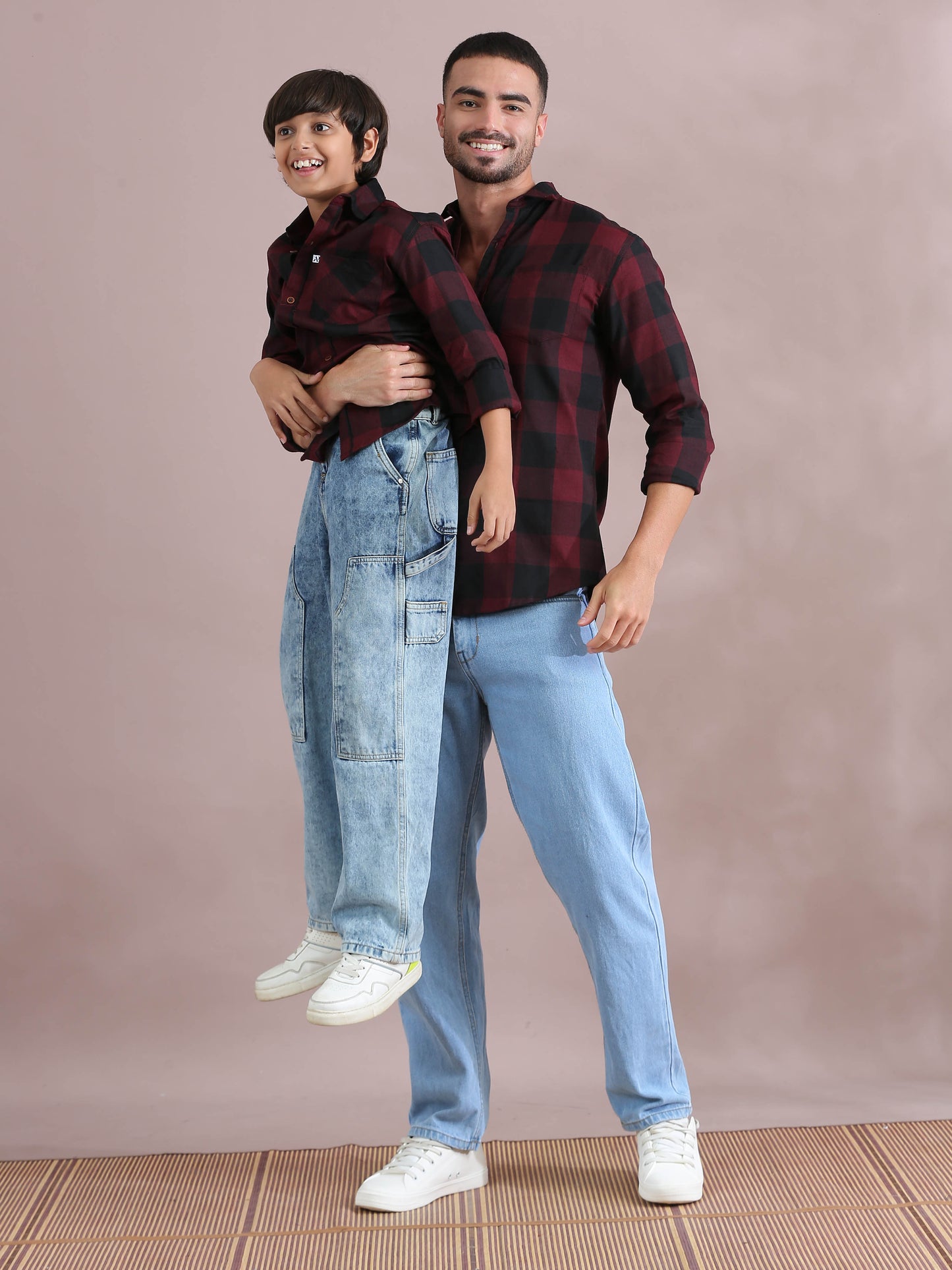 Tomtom Maroon Checked Same Shirt For Father And Son Combo