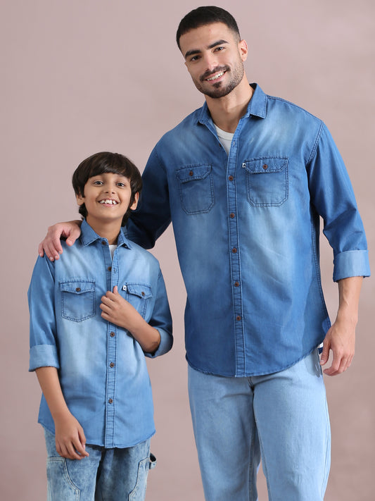 Double Pocket Father And Son Matching Collared Shirts