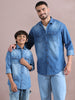 Shade Double pocket cut away collor denim shirt father and son combo