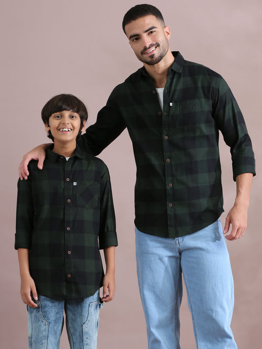 Tomtom Green Checked Dad And Son Matching Shirts Combo
