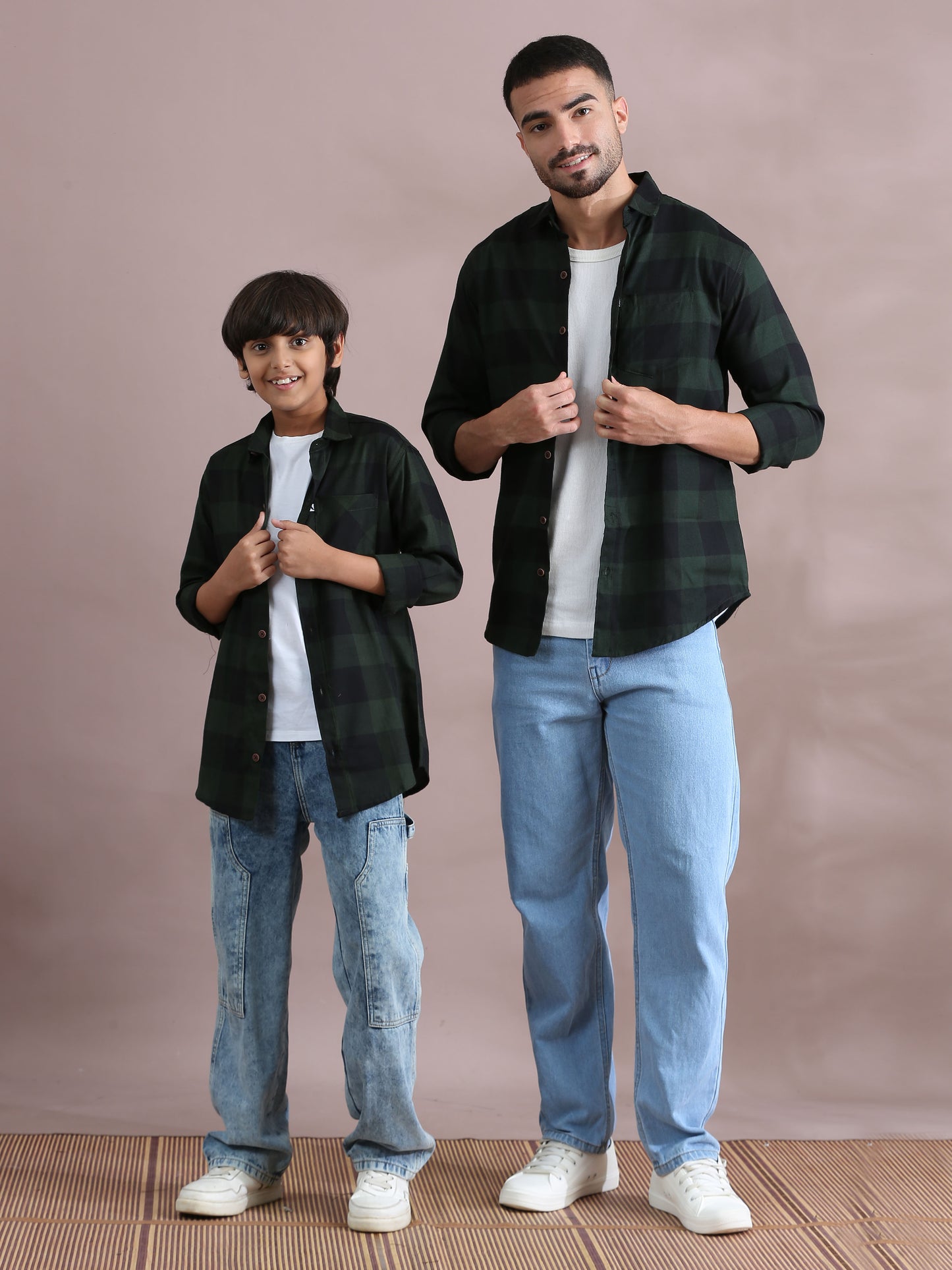 Tomtom Green Checked Dad And Son Matching Shirts Combo