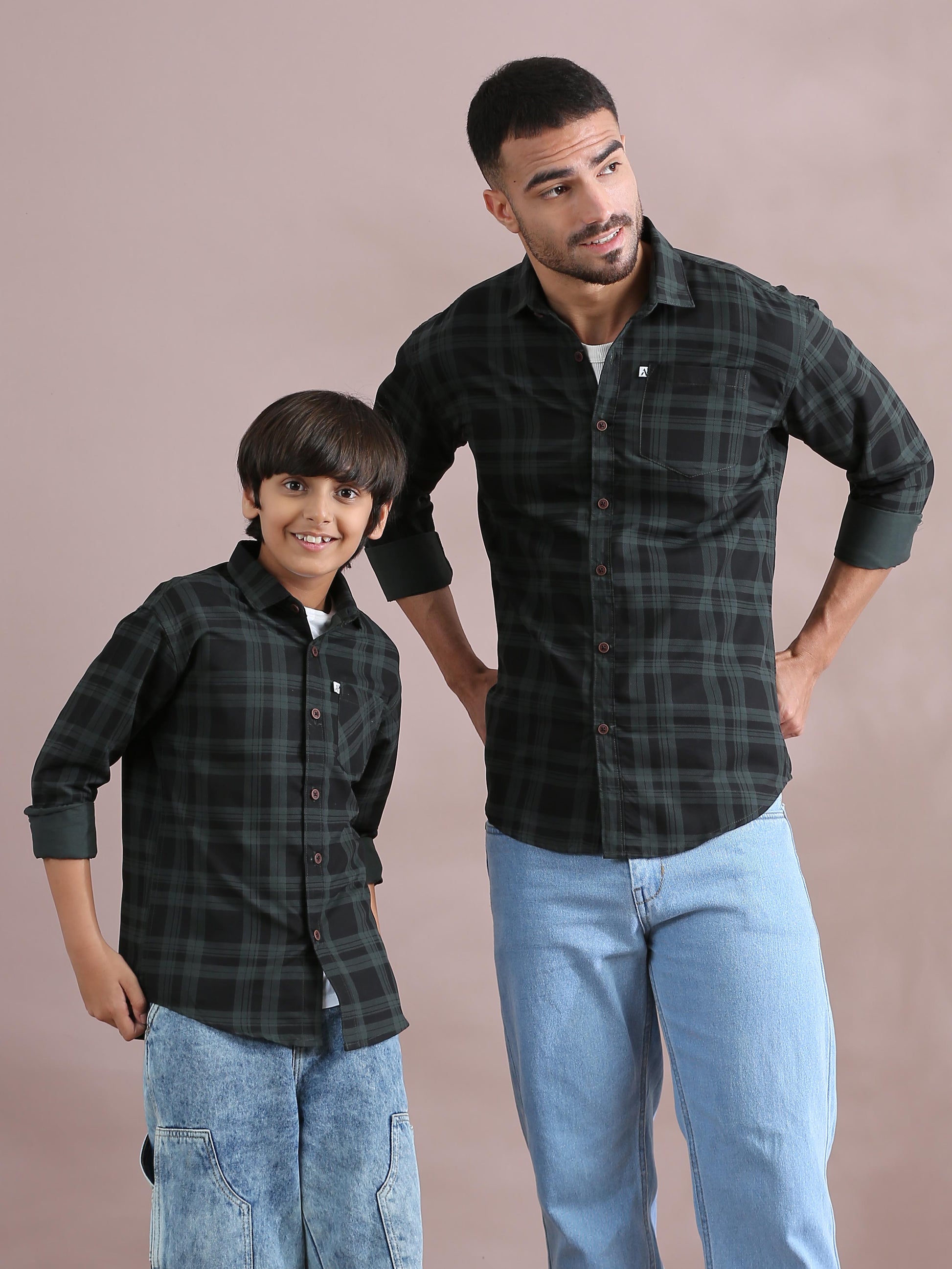 Green Father And Son Matching Long Sleeve Shirts