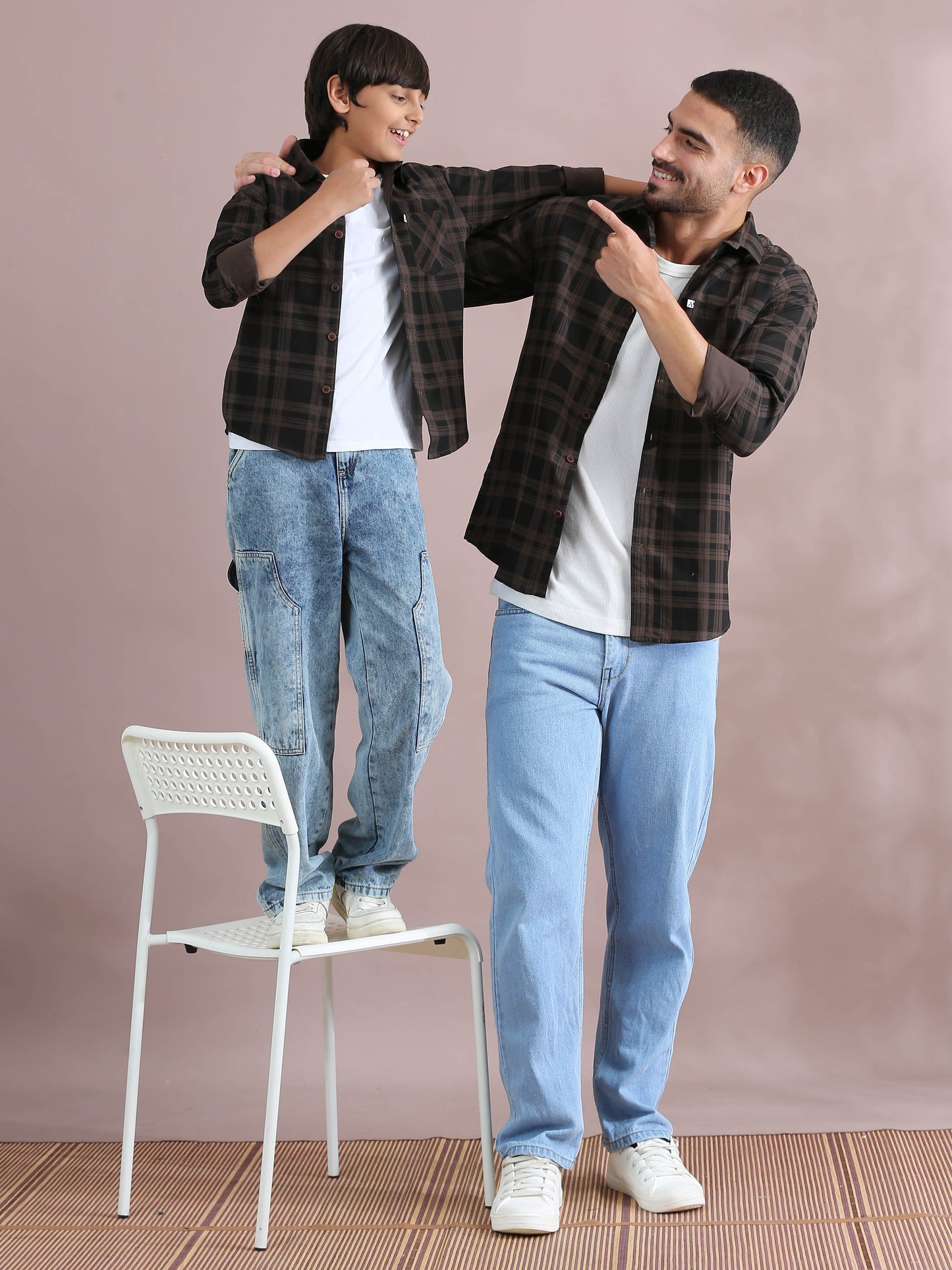 Brown Cotton Twinning Shirts For Father And Son