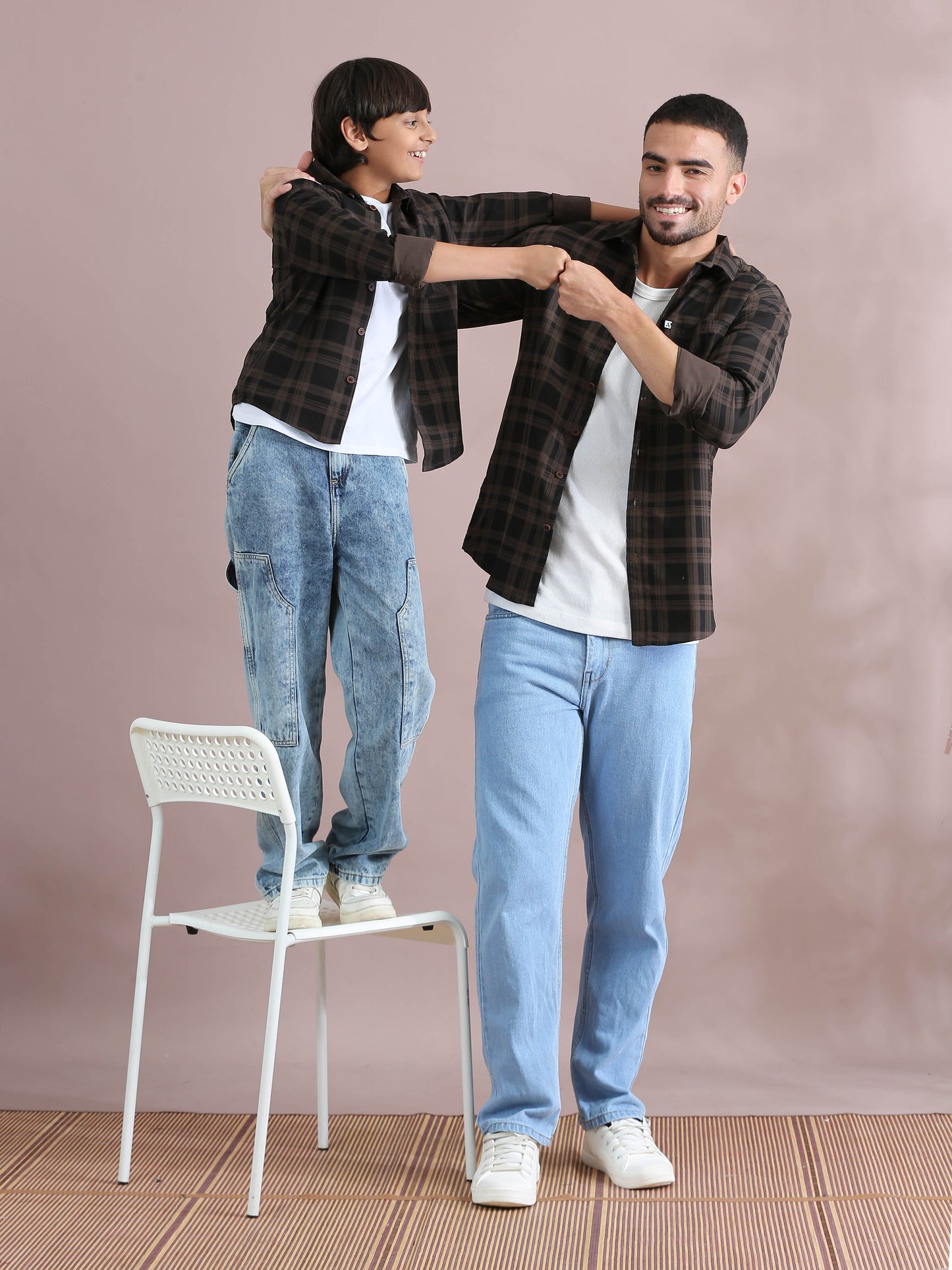 Brown Cotton Twinning Shirts For Father And Son