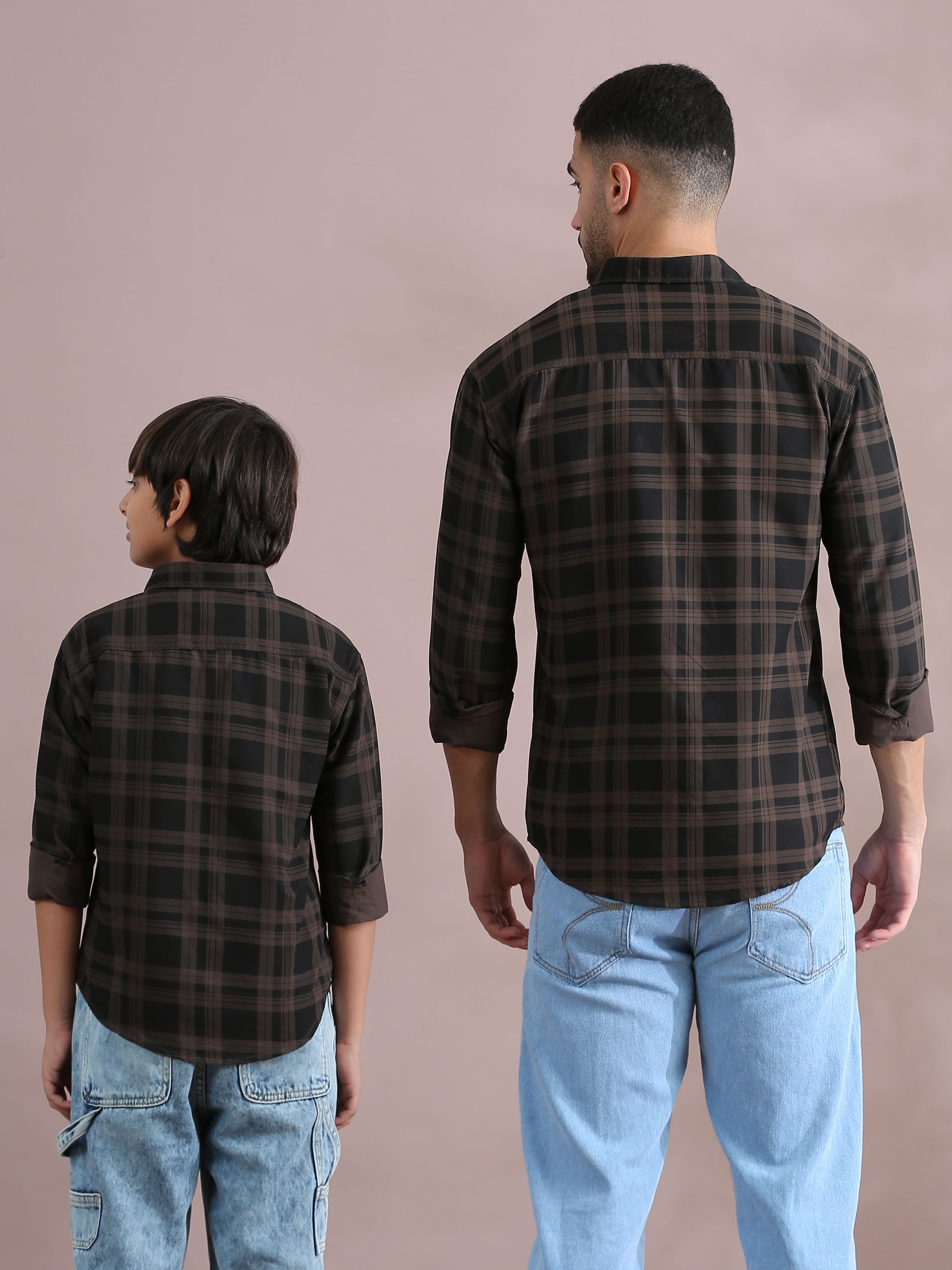 Brown Cotton Twinning Shirts For Father And Son