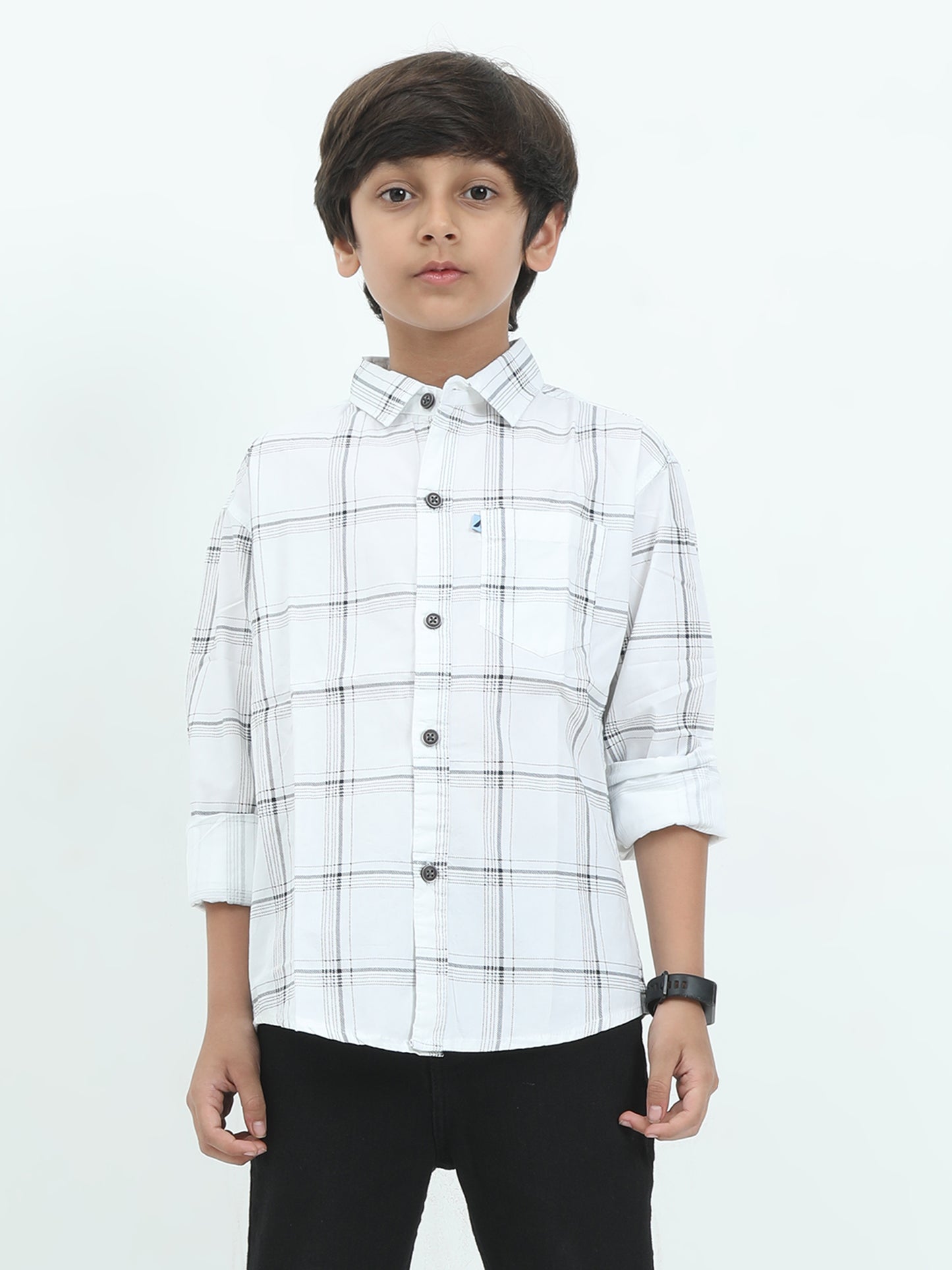 6line Checked Boys White Long Sleeve Shirt