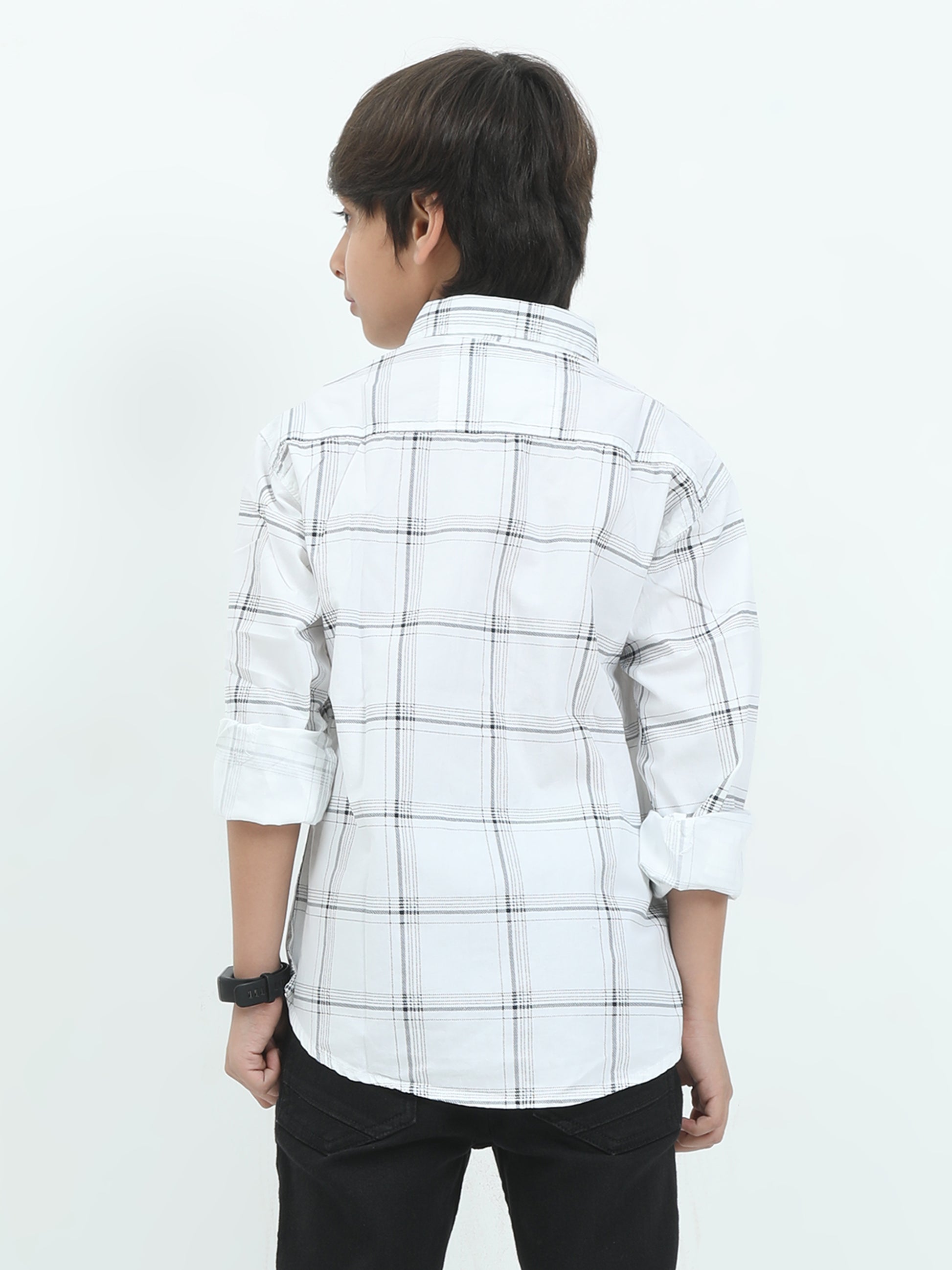6line Checked Boys White Long Sleeve Shirt
