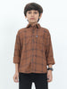 6line Brown Cotton Blend Checks Shirt For Kids