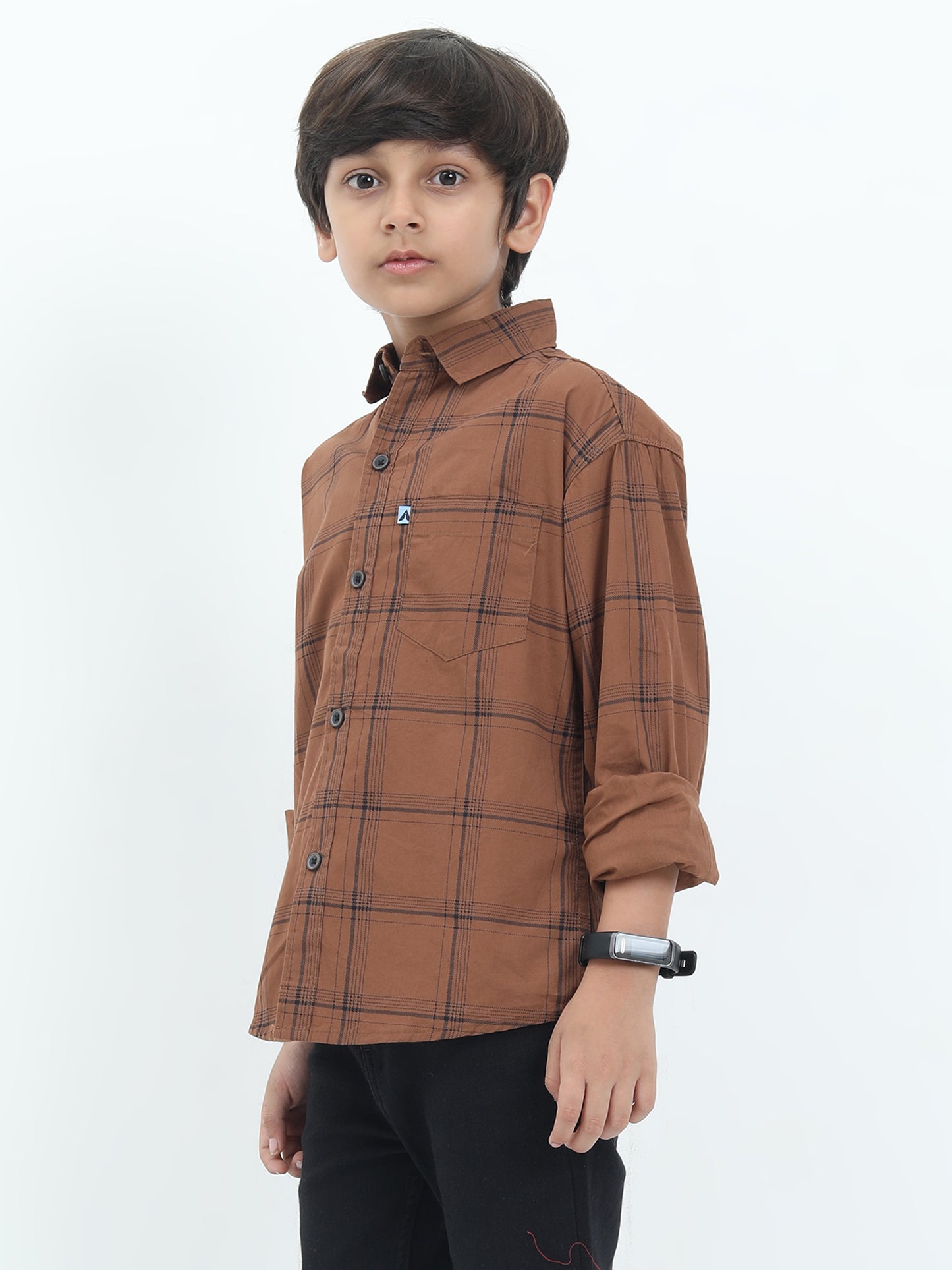 6line Checked Brown Boys Shirt Design