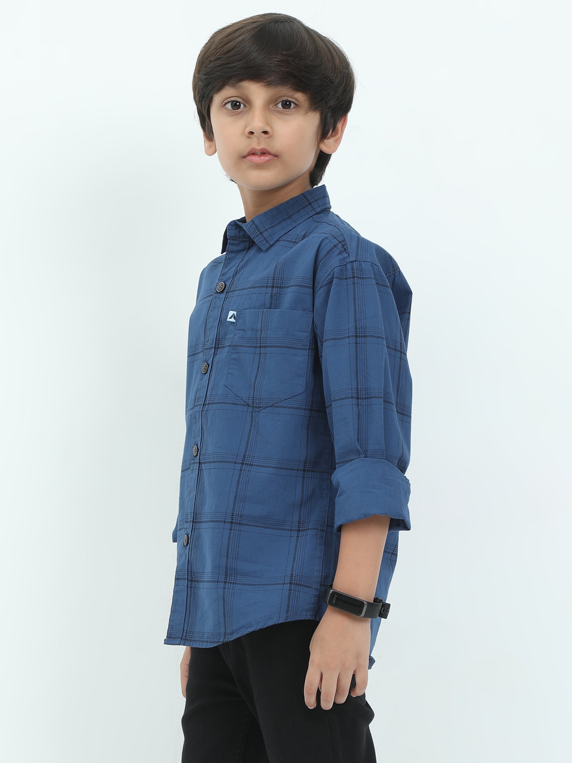 6line Cotton Blend Checked Navy Boys New Shirt