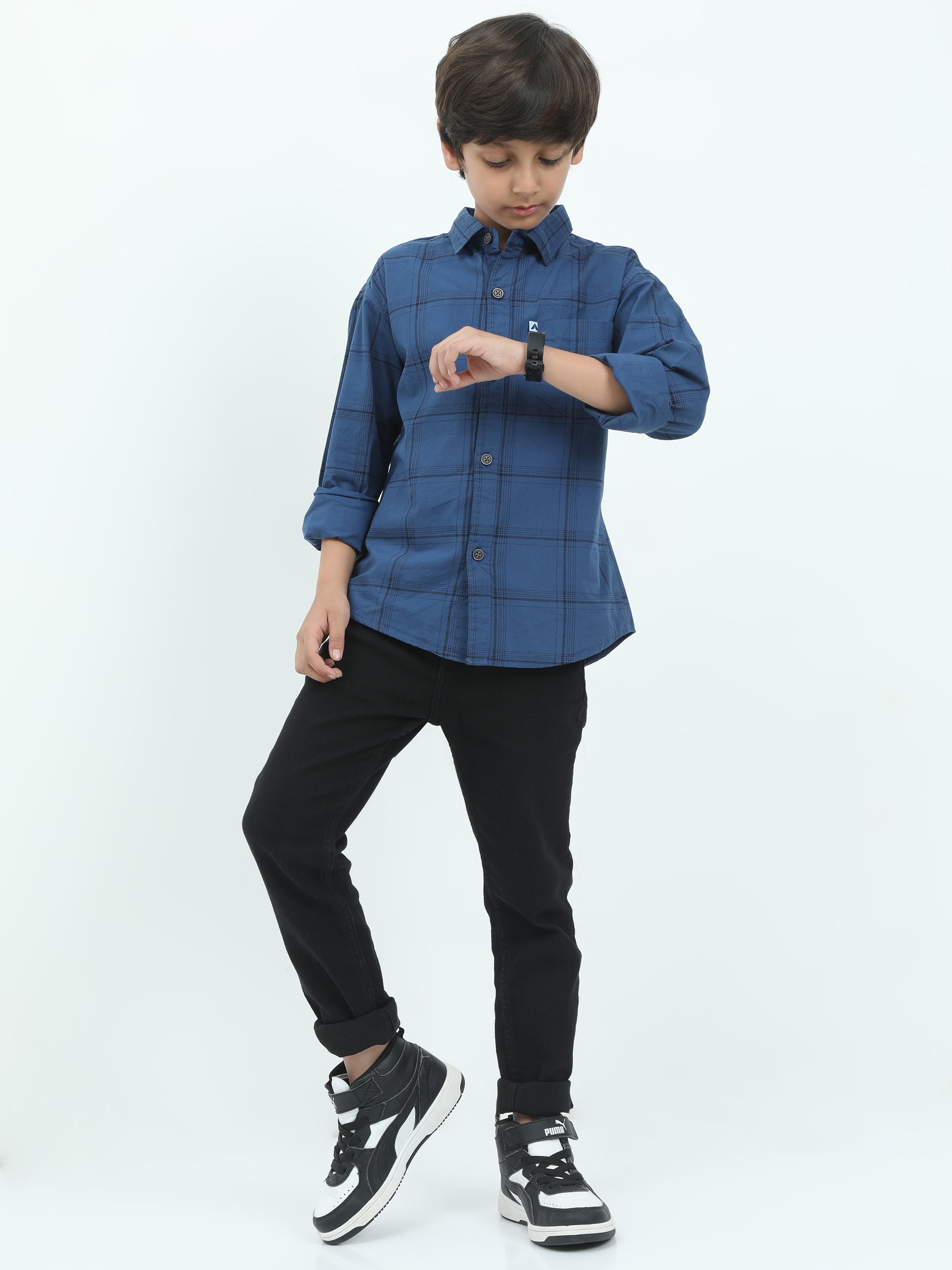 6line Cotton Blend Checked Navy Boys New Shirt