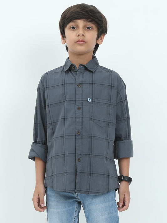 6line Checked Grey Formal Shirts For Boys