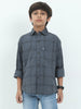 6line Grey Cotton Blend Checks Shirt For Kids