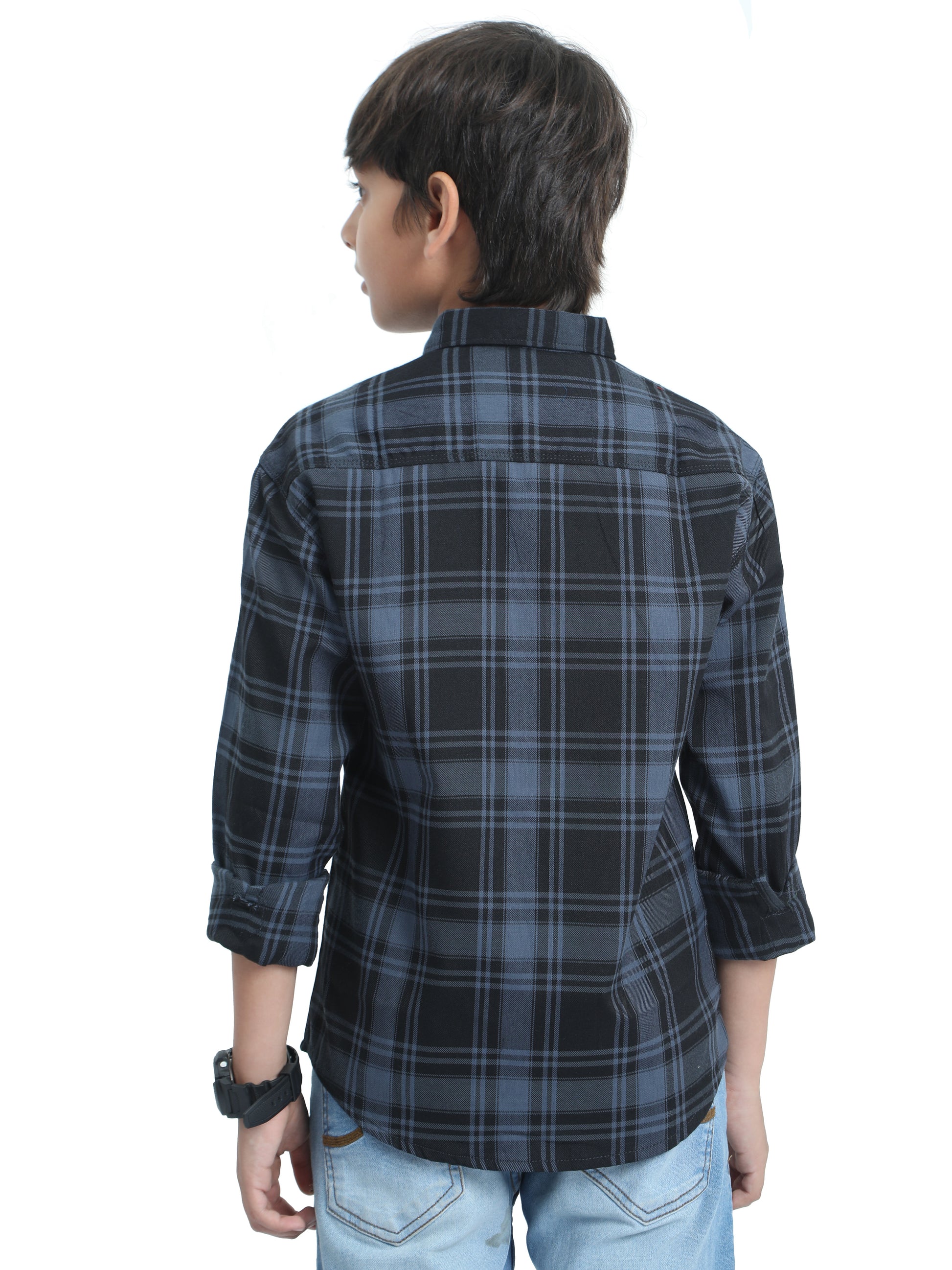 Cotton Tiger Checks Boys Grey Shirt