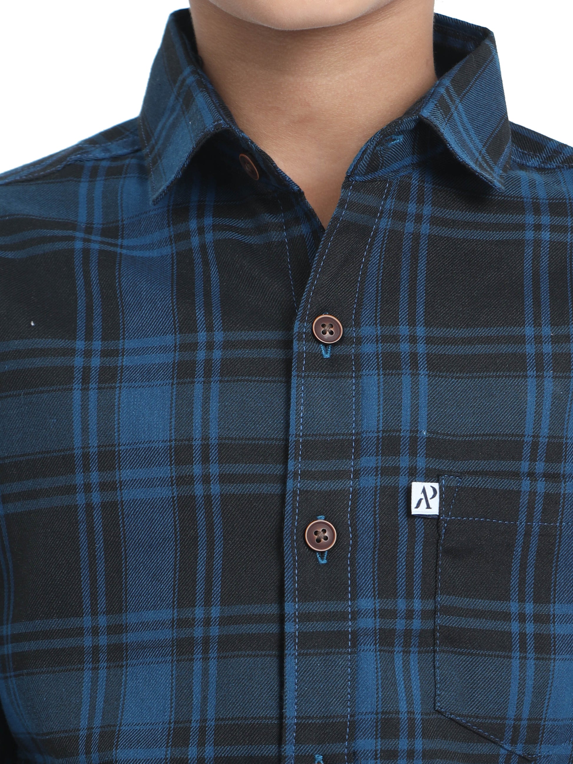 Cotton Tiger Checks Boys Navy Blue Shirt