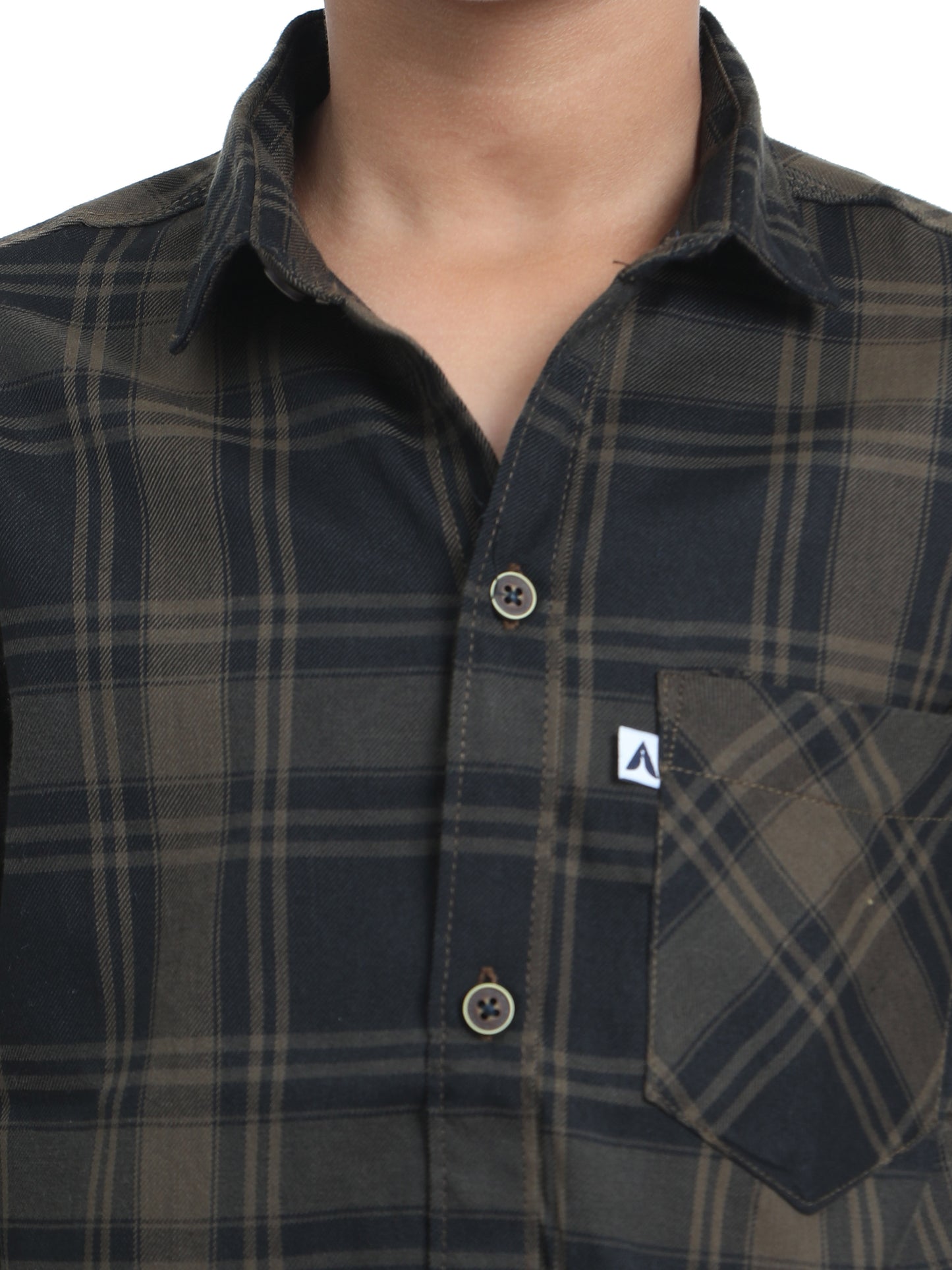Cotton Tiger Checks Boys Brown Shirt