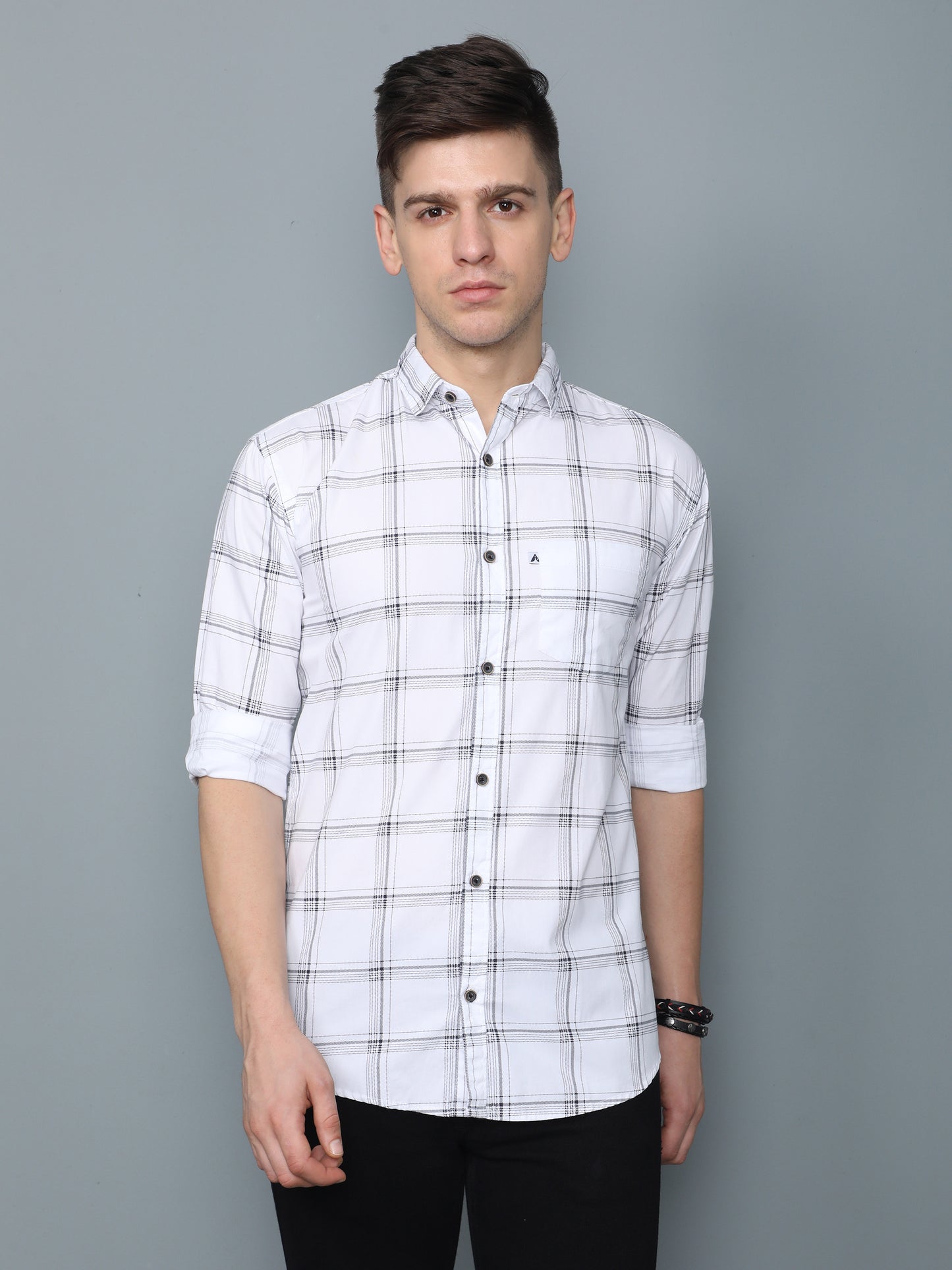 6line White Check Line Shirt for Men