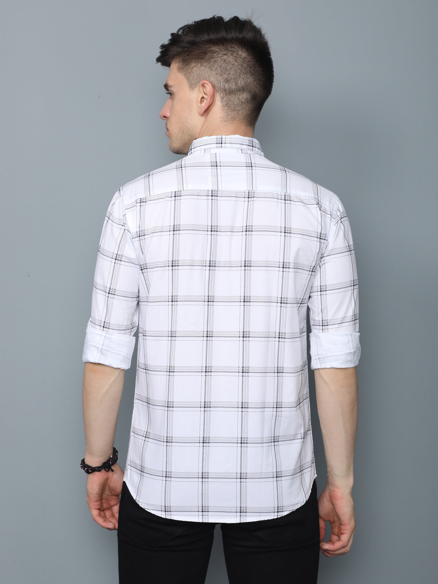 6line White Check Line Shirt for Men