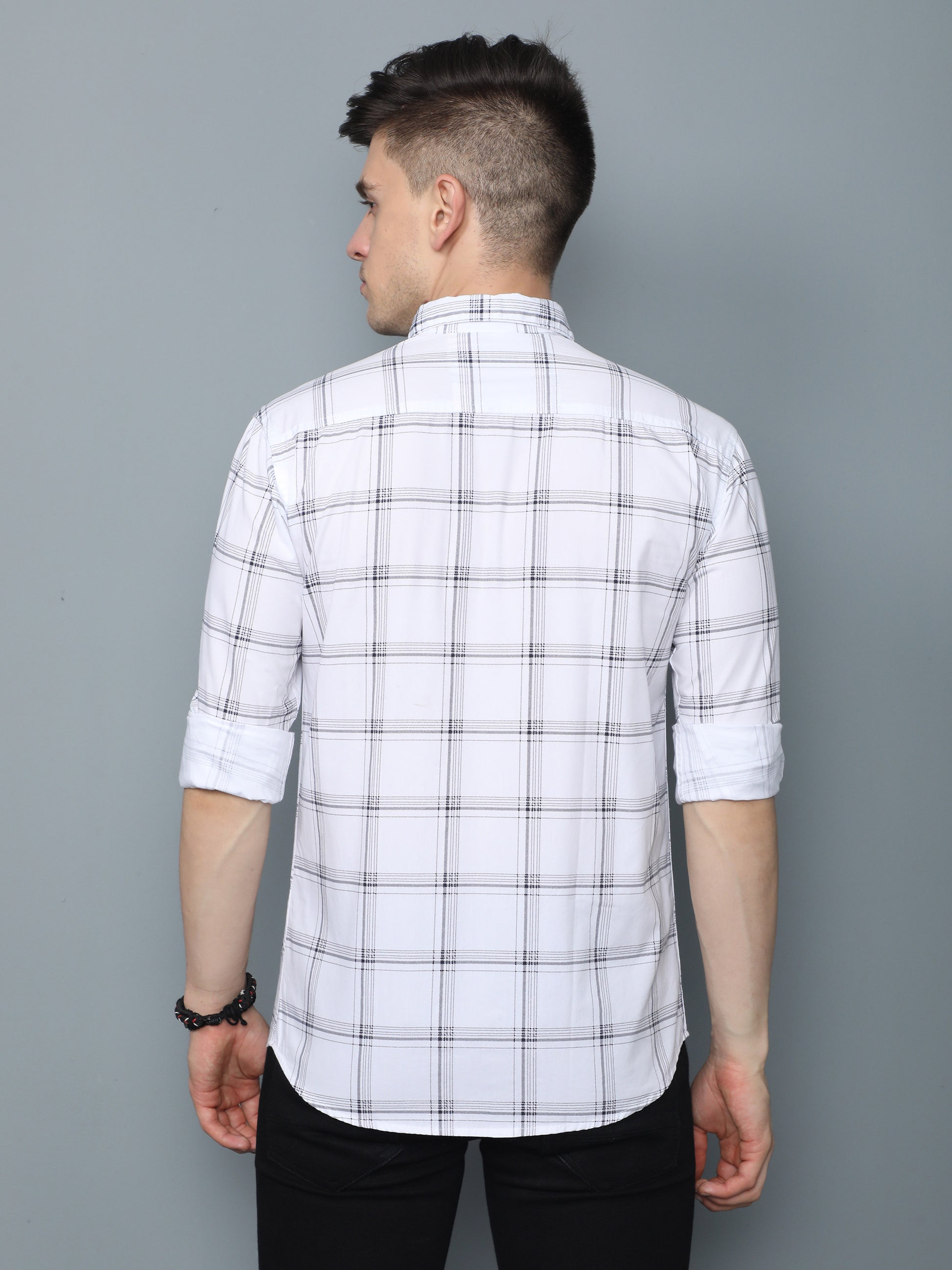 6line White Check Line Shirt for Men