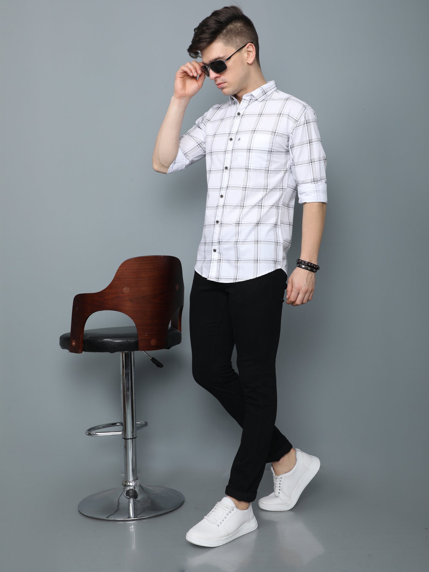 6line White Check Line Shirt for Men