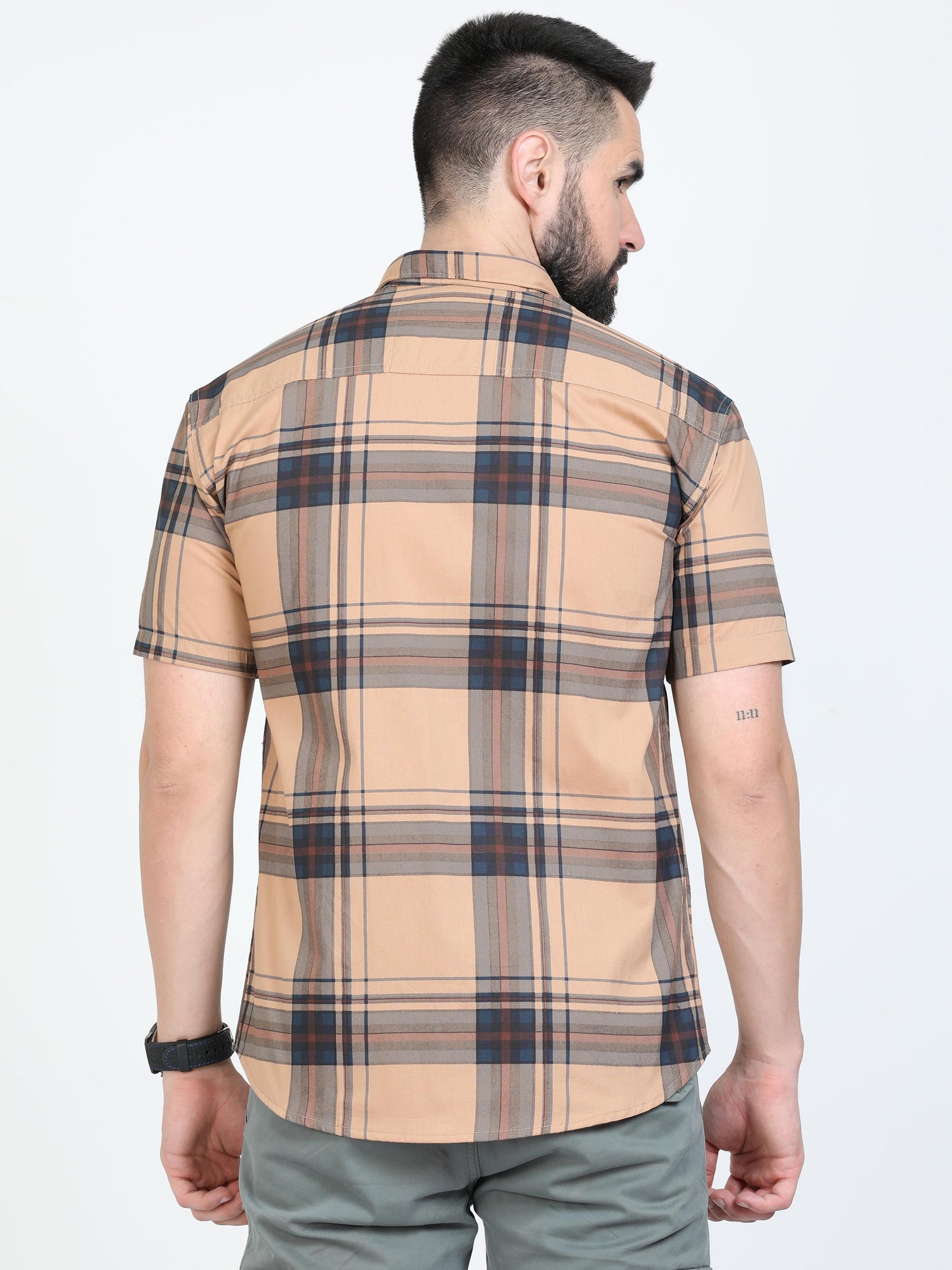 Broadchecks Orange Half Sleeve Checked Shirts for Men