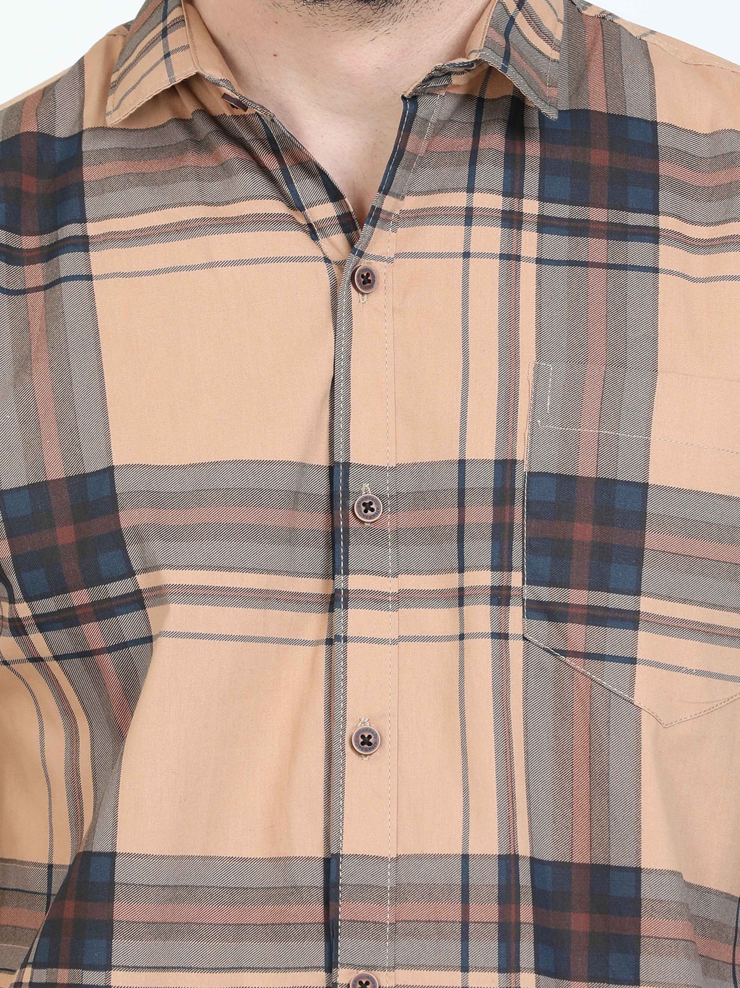 Broadchecks Orange Half Sleeve Checked Shirts for Men