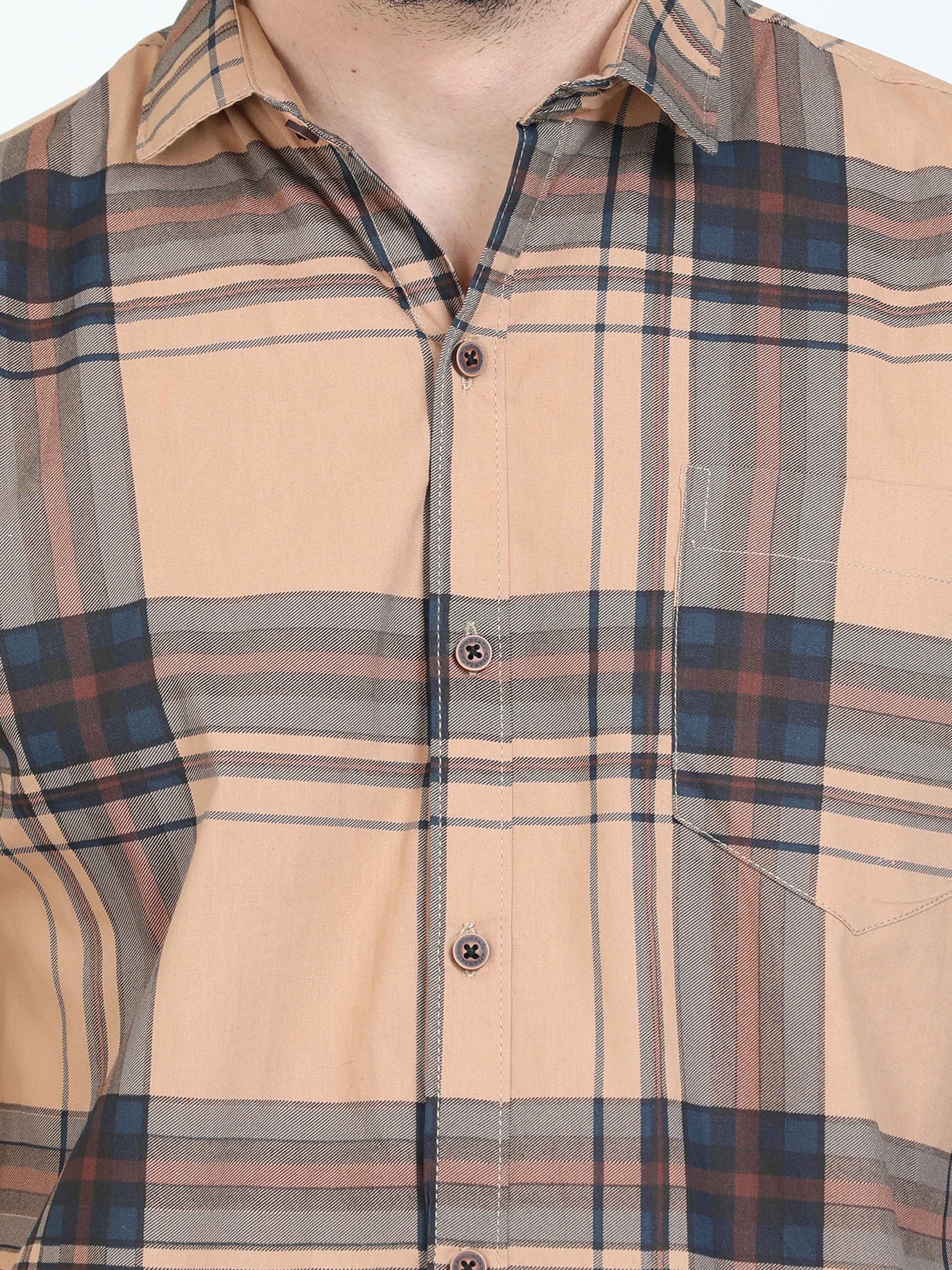 Broadchecks Orange Half Sleeve Checked Shirts for Men