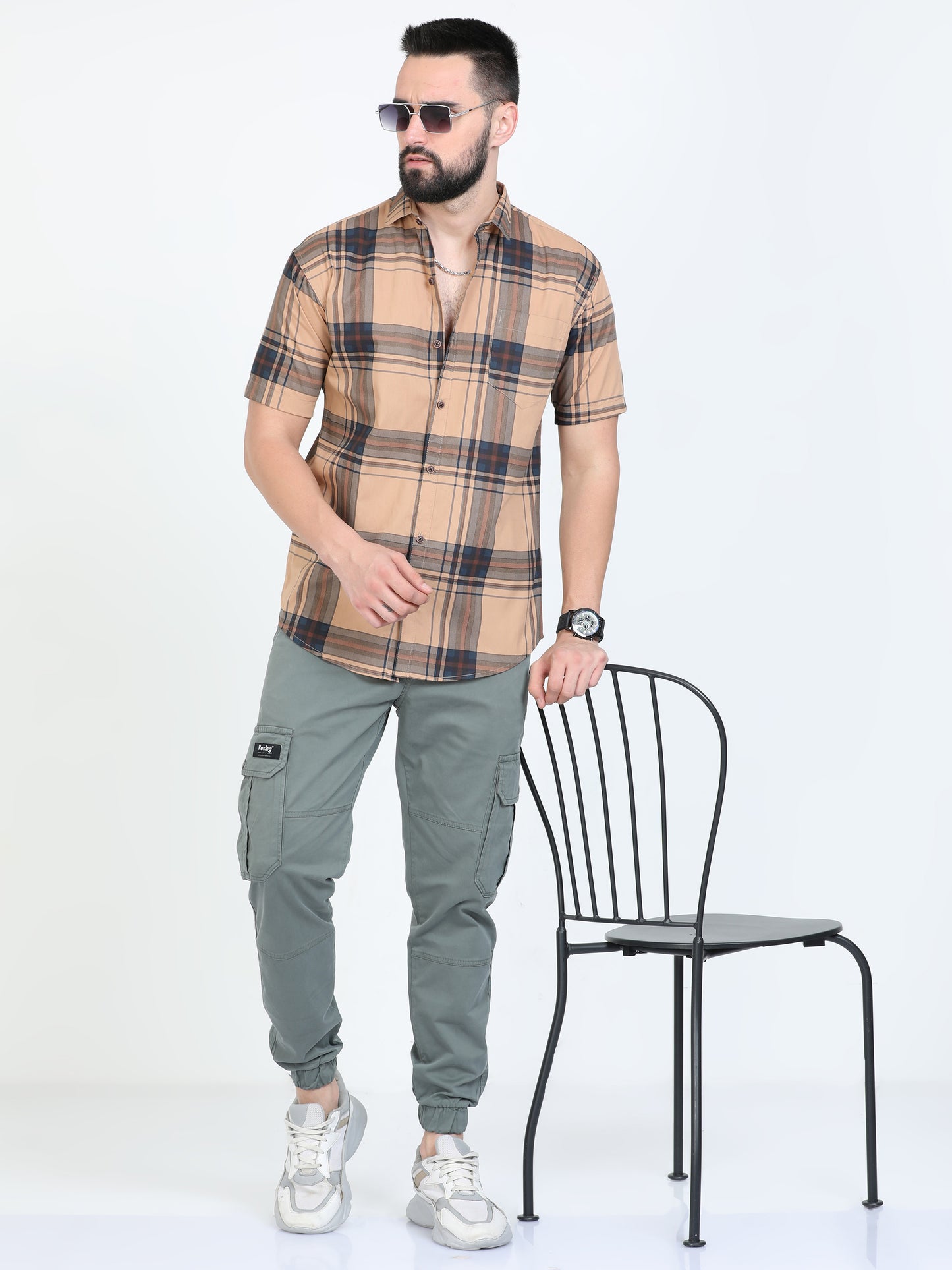 Broadchecks Orange Half Sleeve Checked Shirts for Men