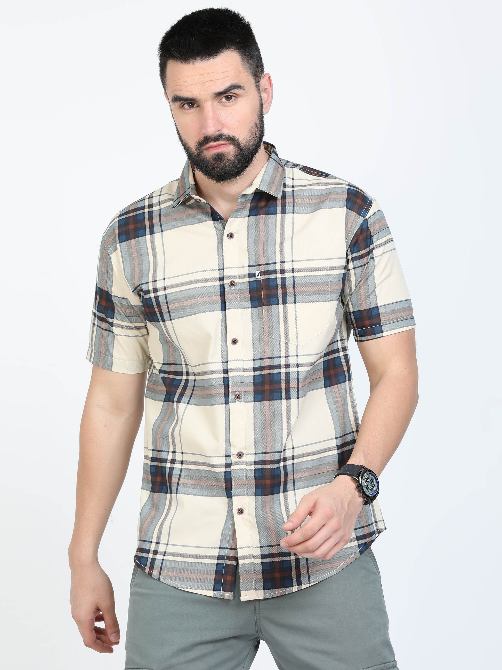 Broadchecks Cotton Blend Yellow Check Shirt Mens
