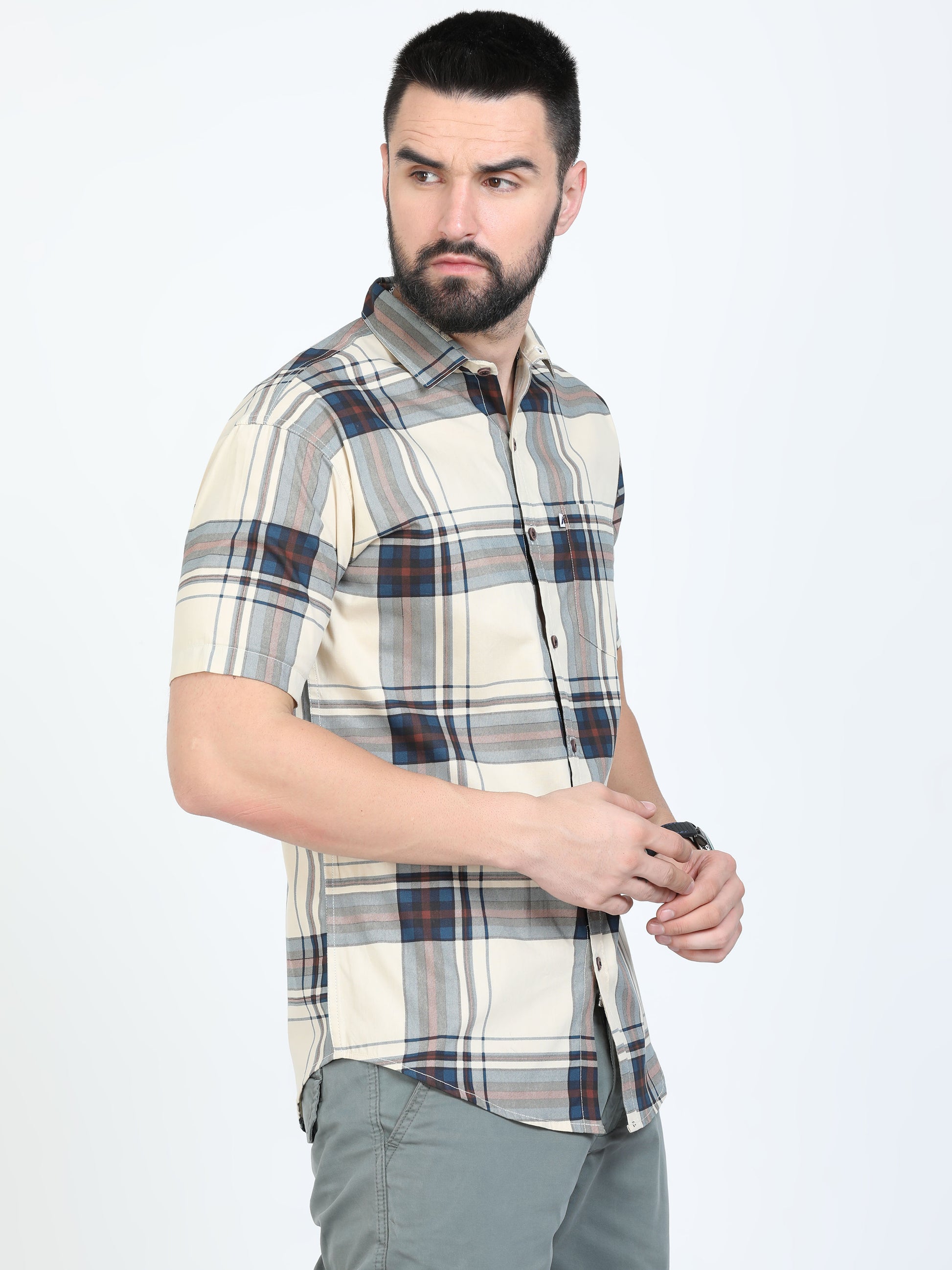 Broadchecks Cotton Blend Yellow Check Shirt Mens