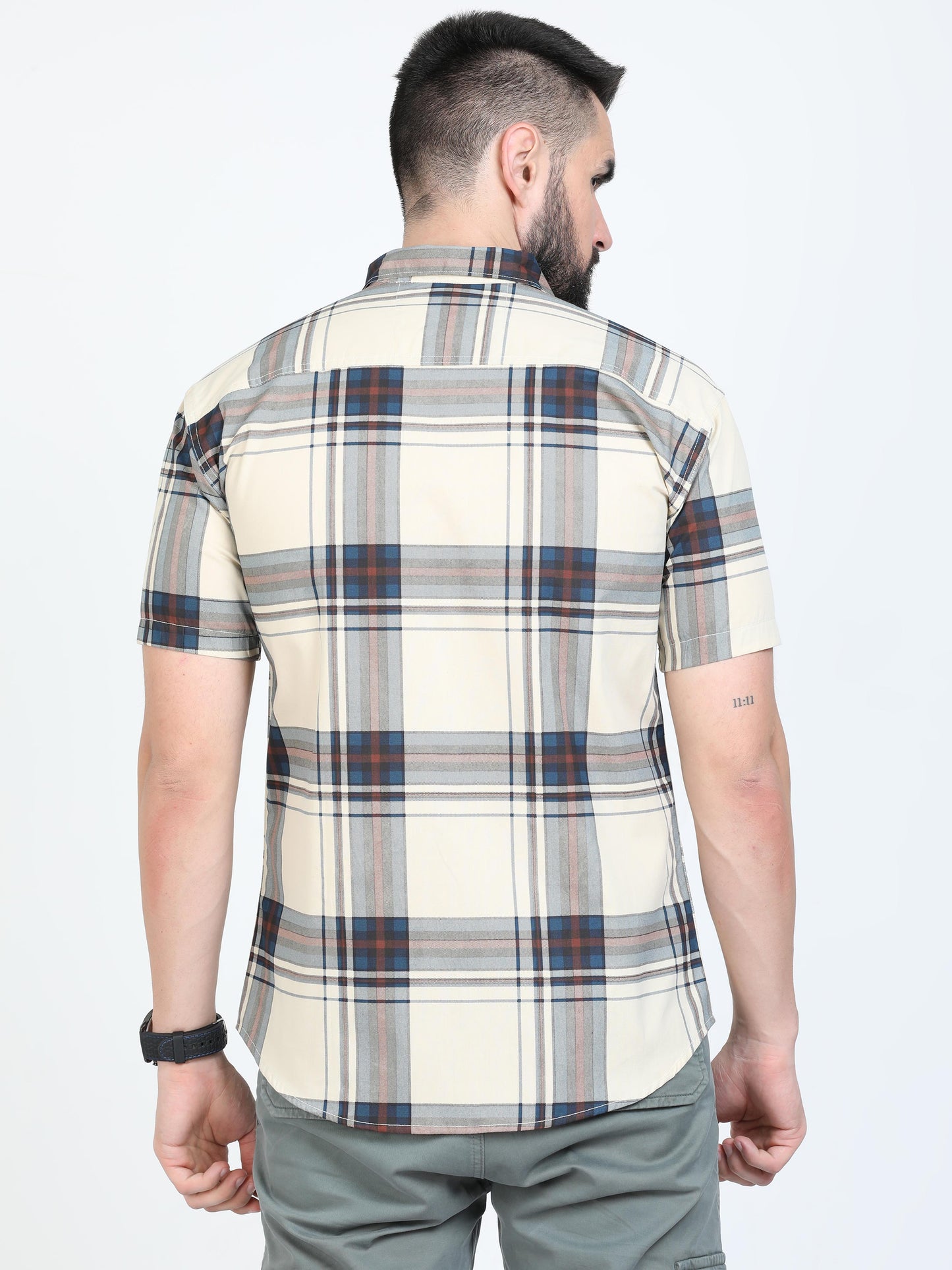 Broadchecks Cotton Blend Yellow Check Shirt Mens