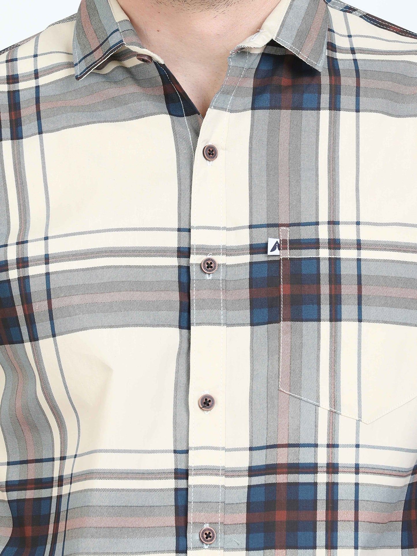 Broadchecks Cotton Blend Yellow Check Shirt Mens