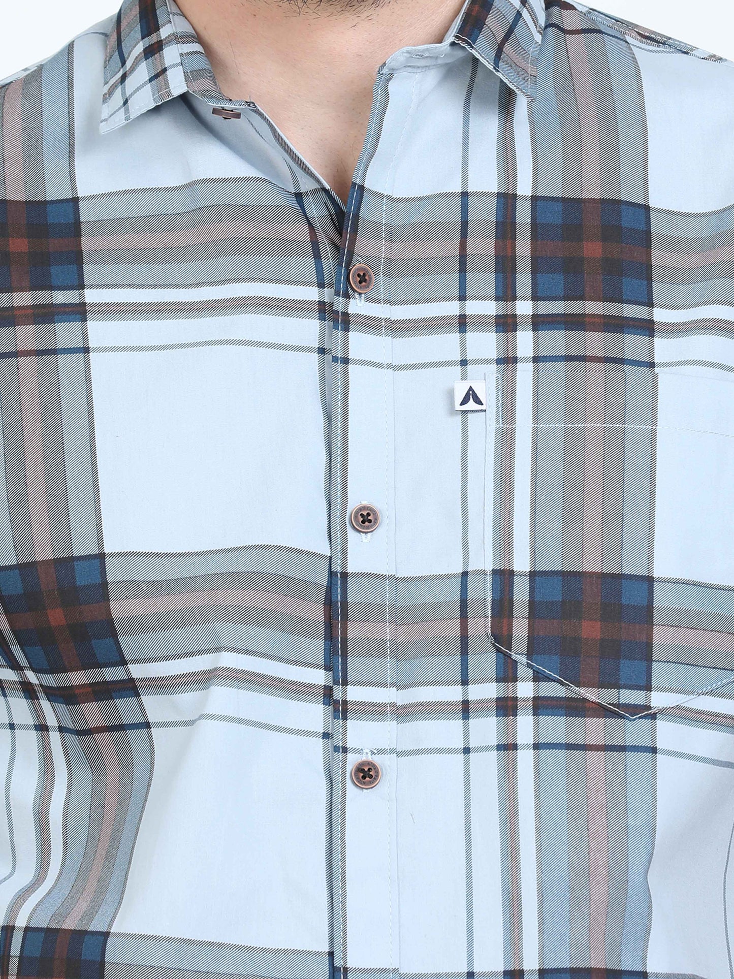 Broadchecks Aquablue Cotton Half Sleeve Check Shirts Men