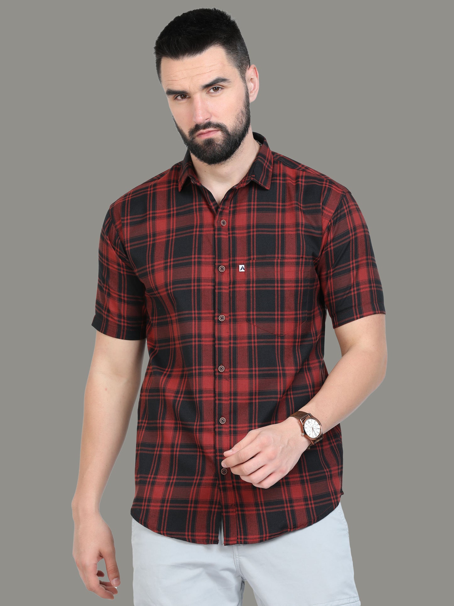 Tiger Orange Check Shirt Mens Cotton Blend