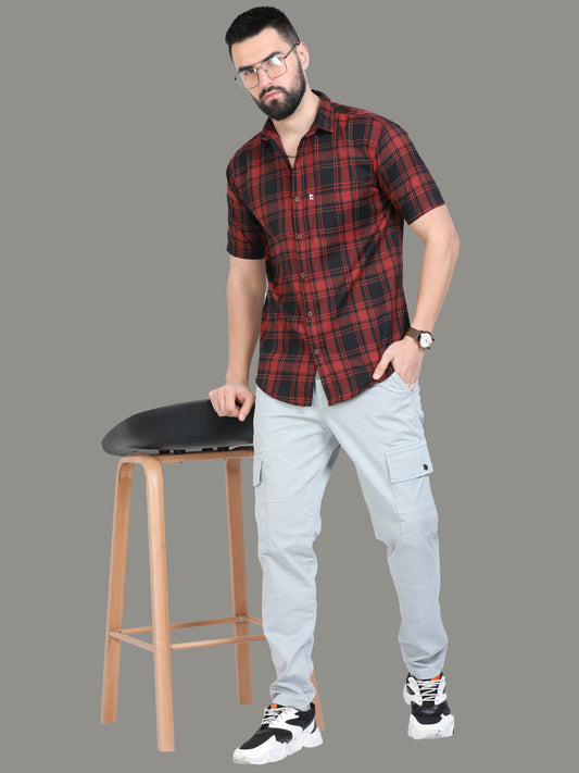 Tiger Orange Check Shirt Mens Cotton Blend